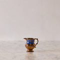 Antique English Lusterware Pitcher, Copper with Royal Blue and Gold Ornament