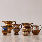 Antique English Lusterware Pitcher, Copper with Royal Blue and Gold Ornament