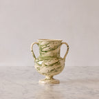 Apulian Amphora Vase in White with Green Marble Glaze