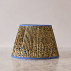16" Lamp Shade in Hand-Blocked Silk, Denim & Khaki