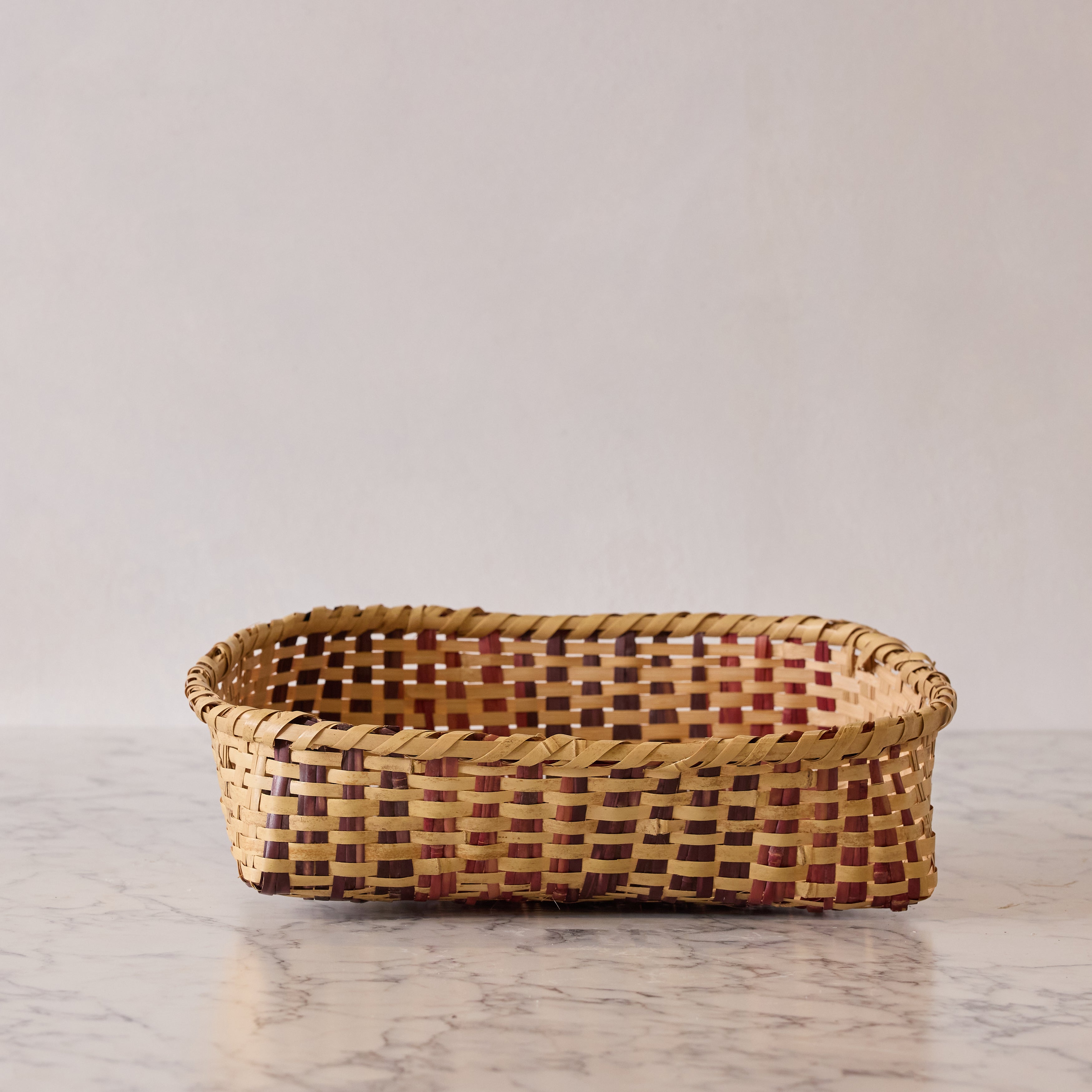 Vintage Mississippi Choctaw Vegetable Basket, Aubergine & Rust