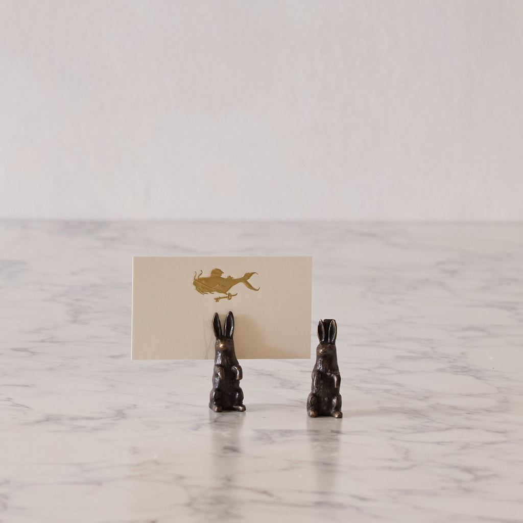 Pair of Bronze Bunny Place Card Holders