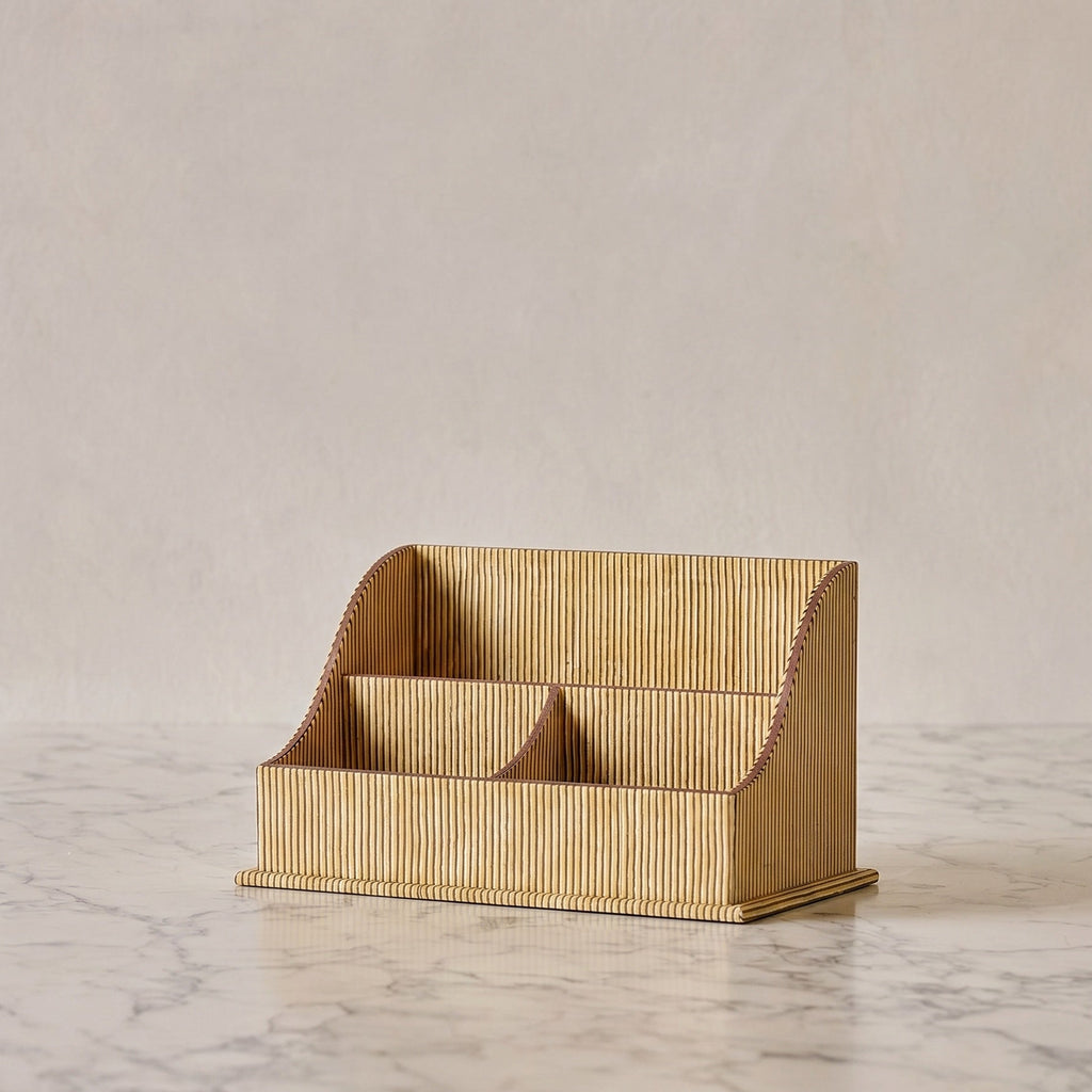 Block-Printed Letter Holder, Yellow & Maroon Pinstripe