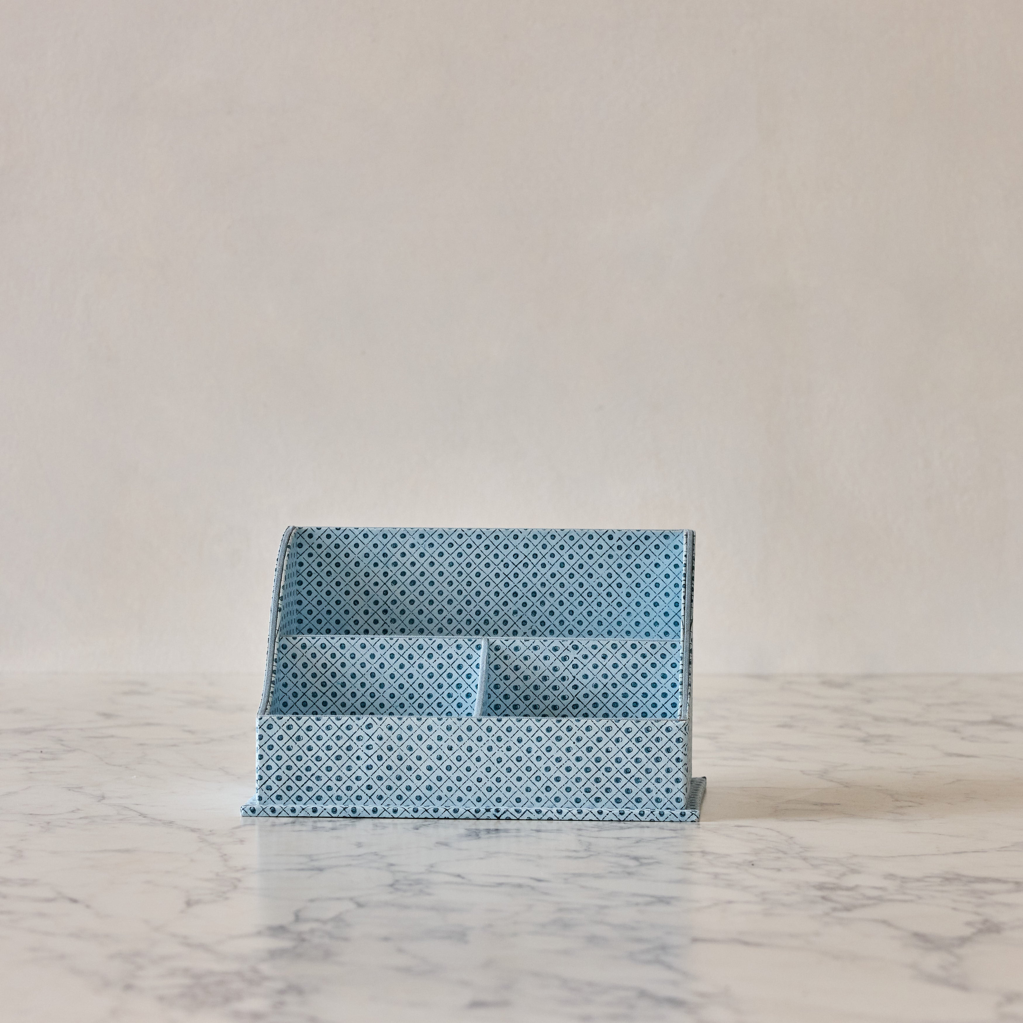 Block-Printed Letter Holder, Blue Lattice