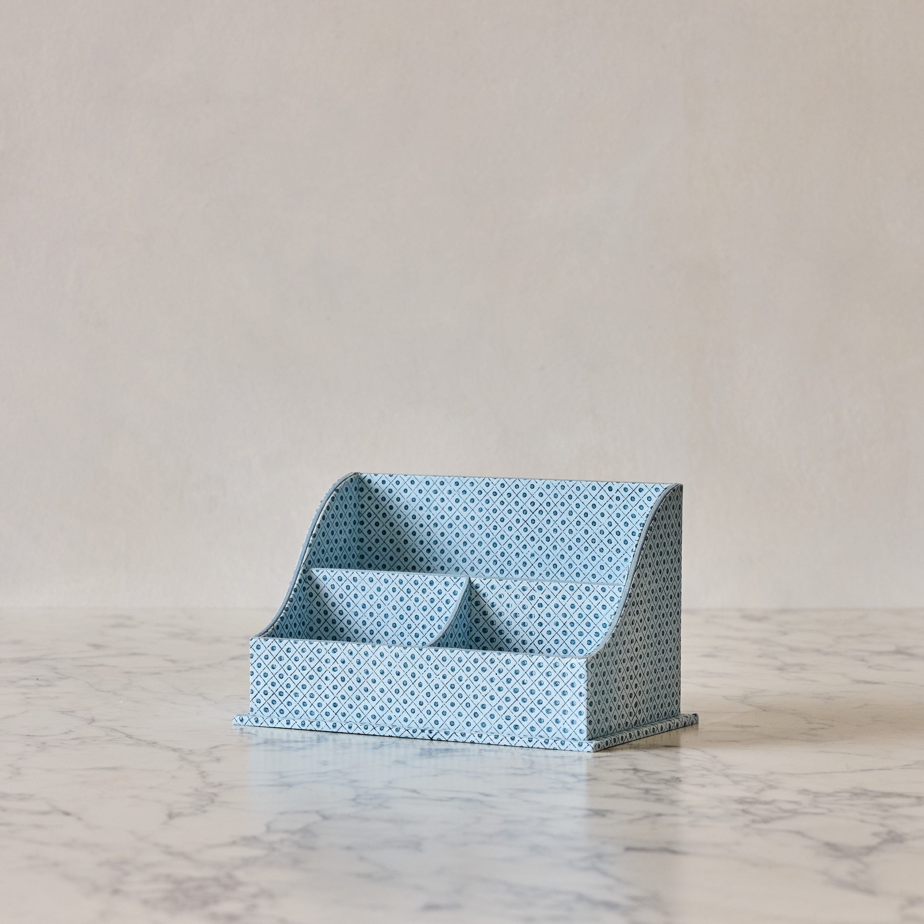 Block-Printed Letter Holder, Blue Lattice