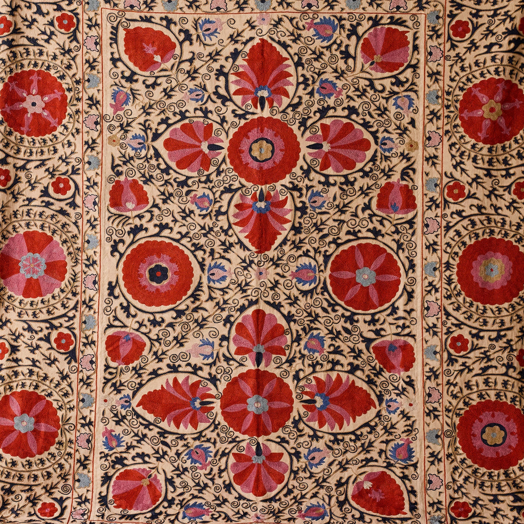 Vintage Uzbeki Suzani, Navy & Red