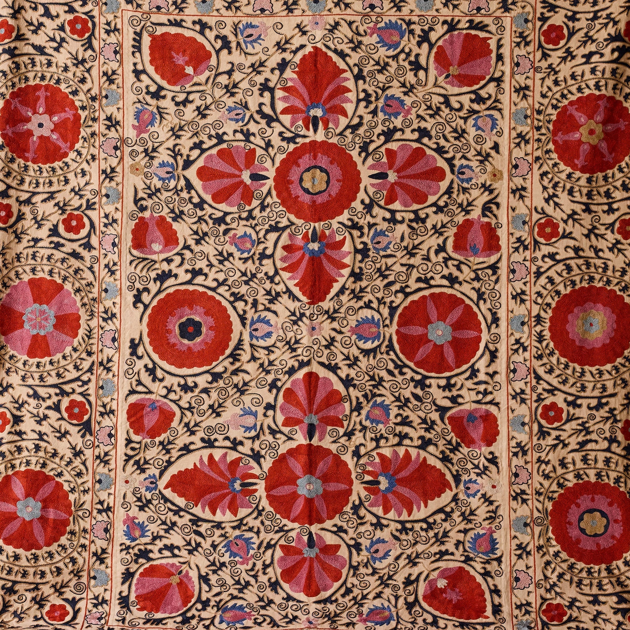 Vintage Uzbeki Suzani, Navy & Red