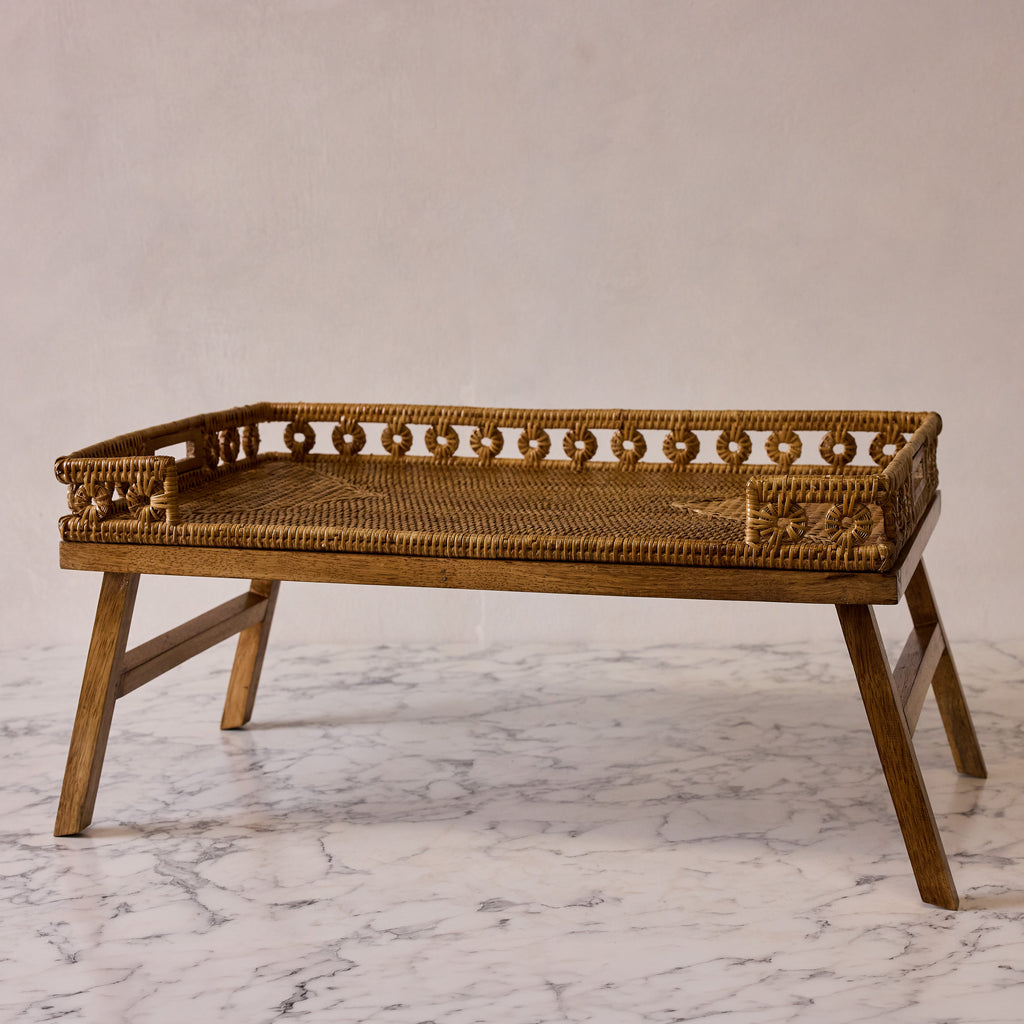 Patterned Rattan Breakfast Tray