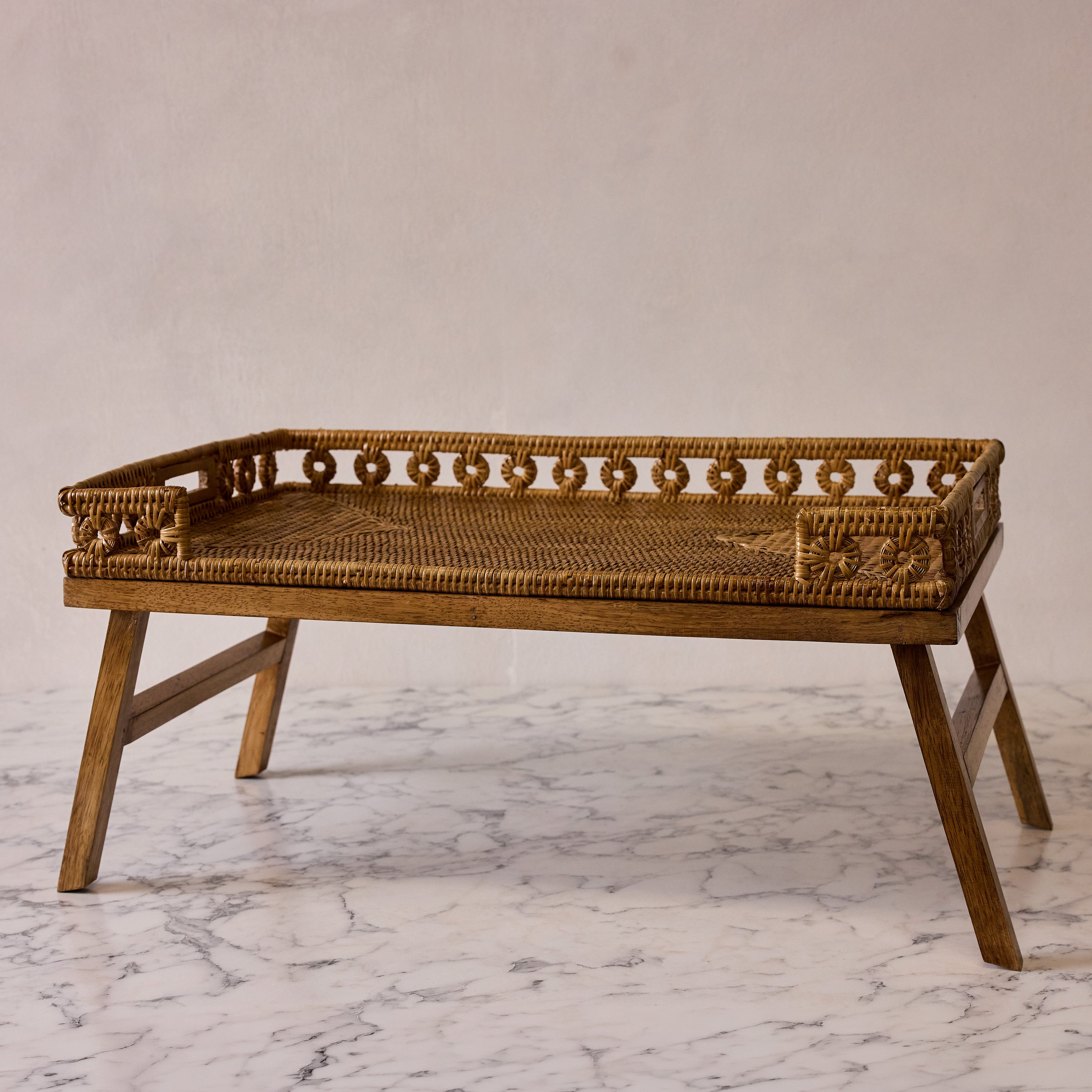 Patterned Rattan Breakfast Tray