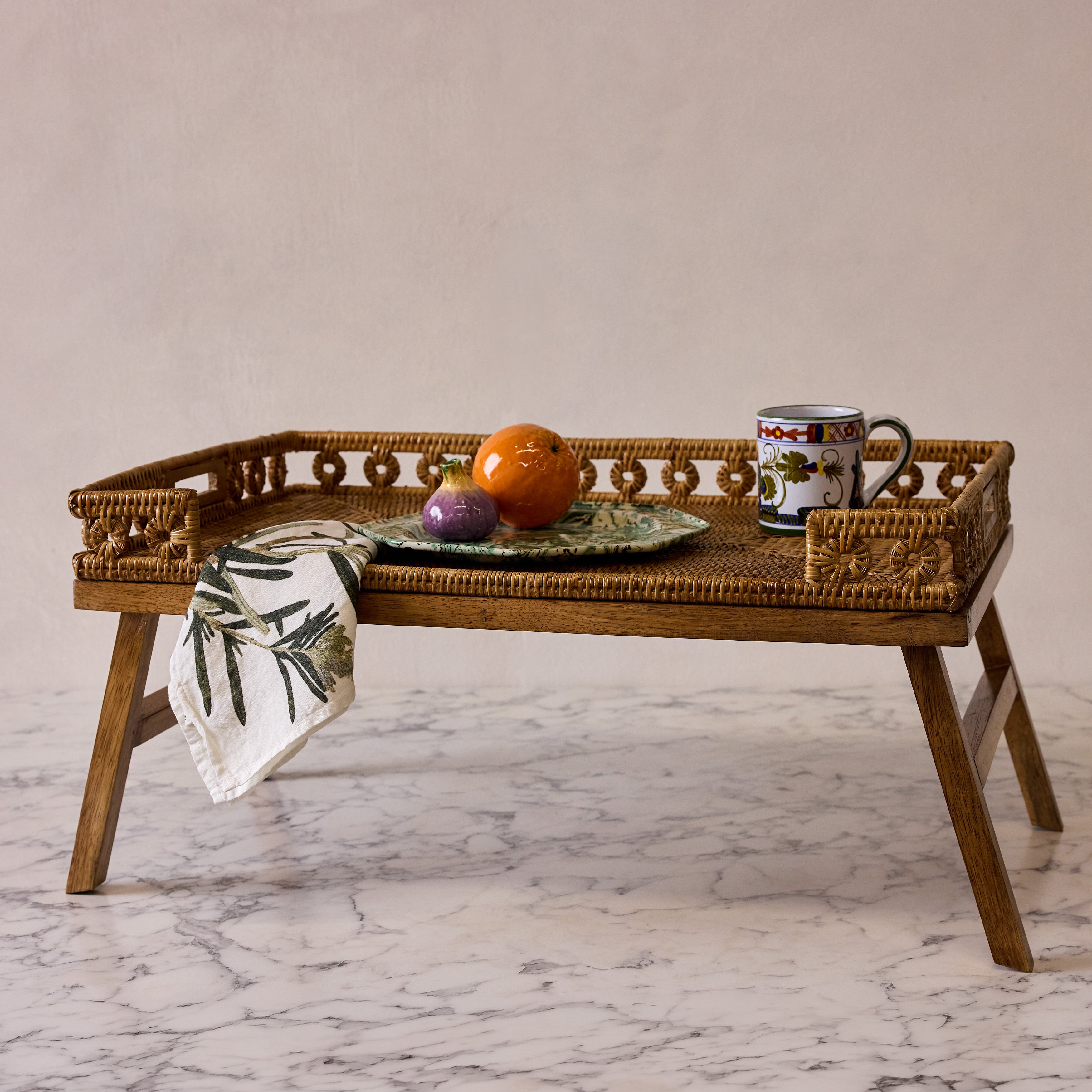 Patterned Rattan Breakfast Tray