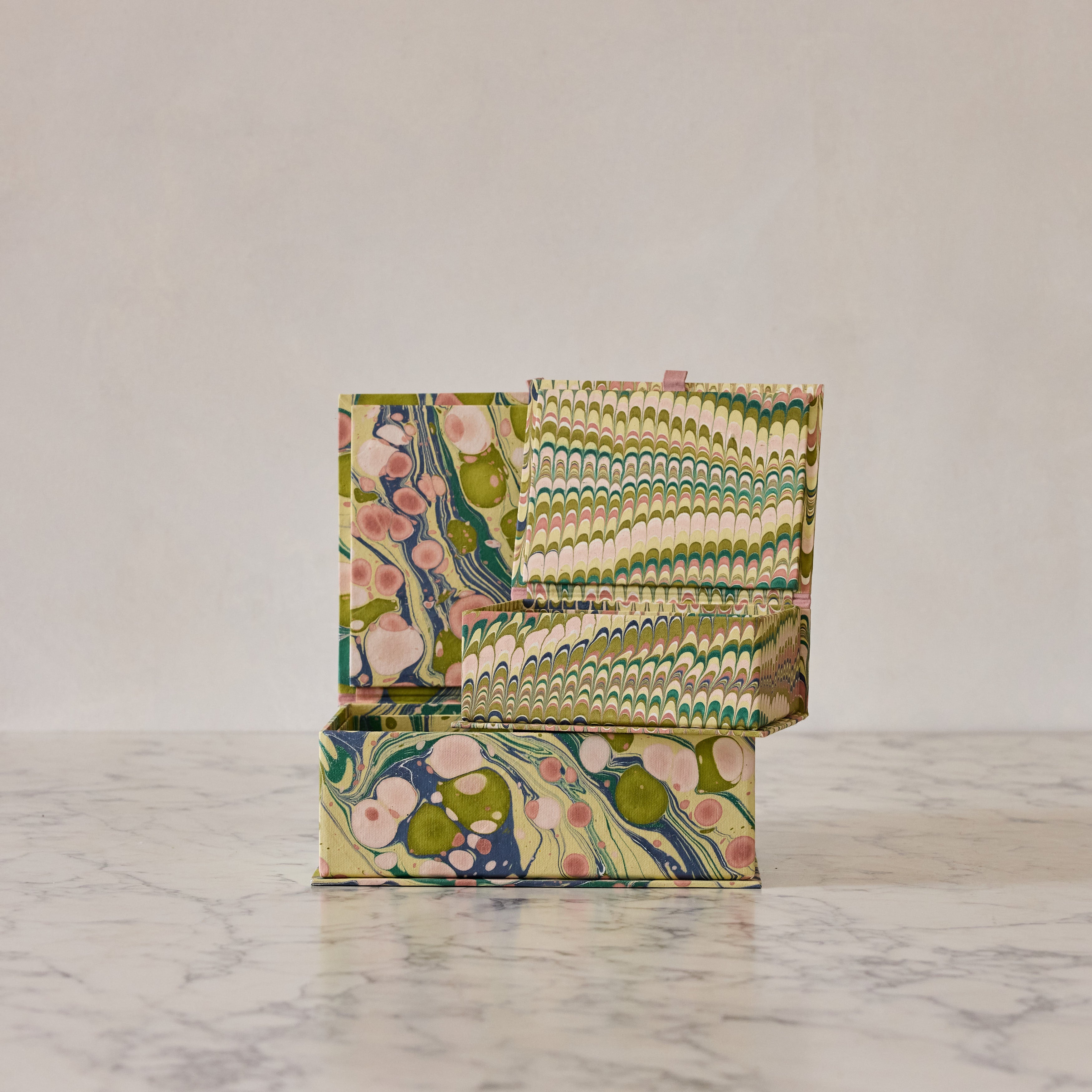 Block-Print Keepsake Box in Moss, Large