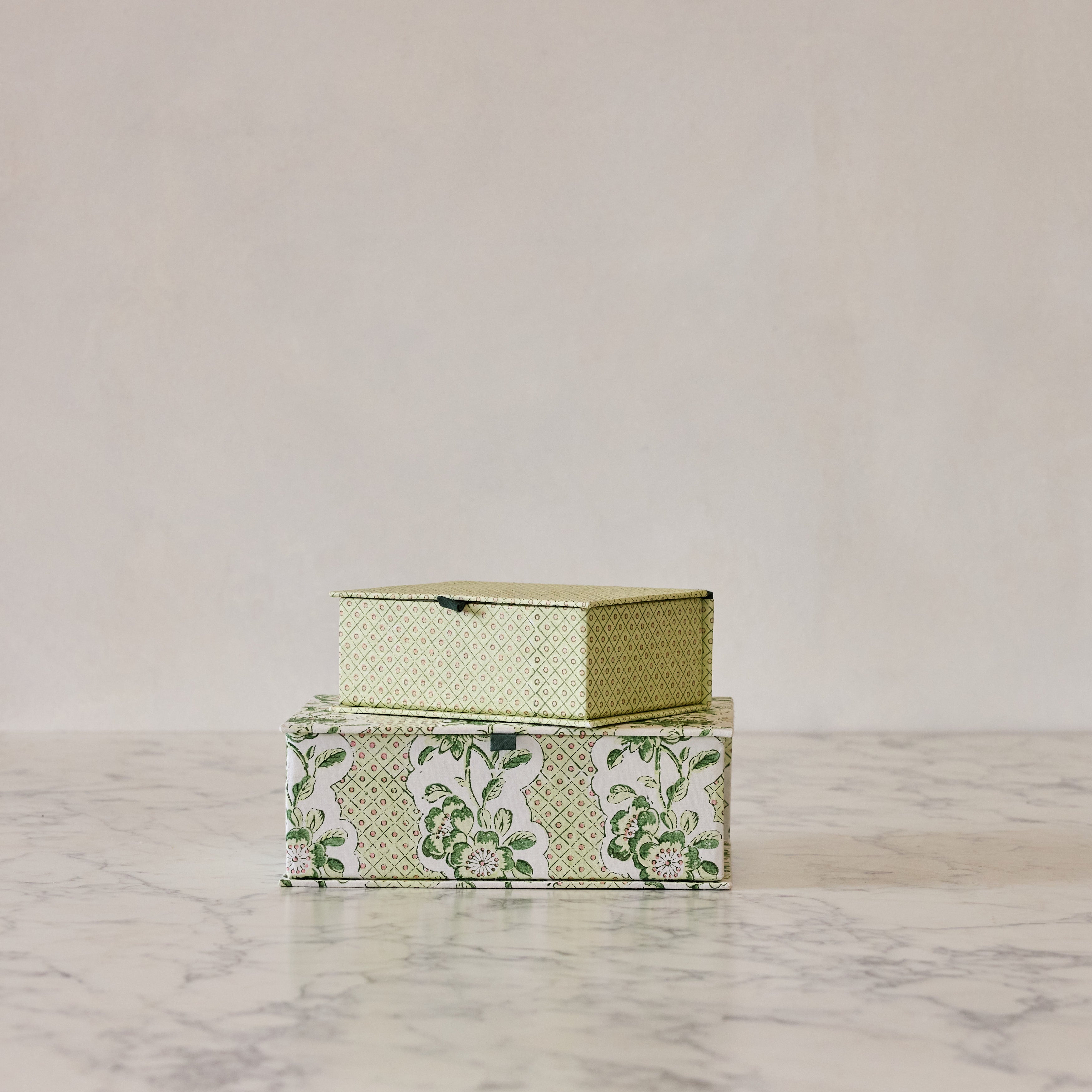 Block-Print Keepsake Box in Green Trellis, Small
