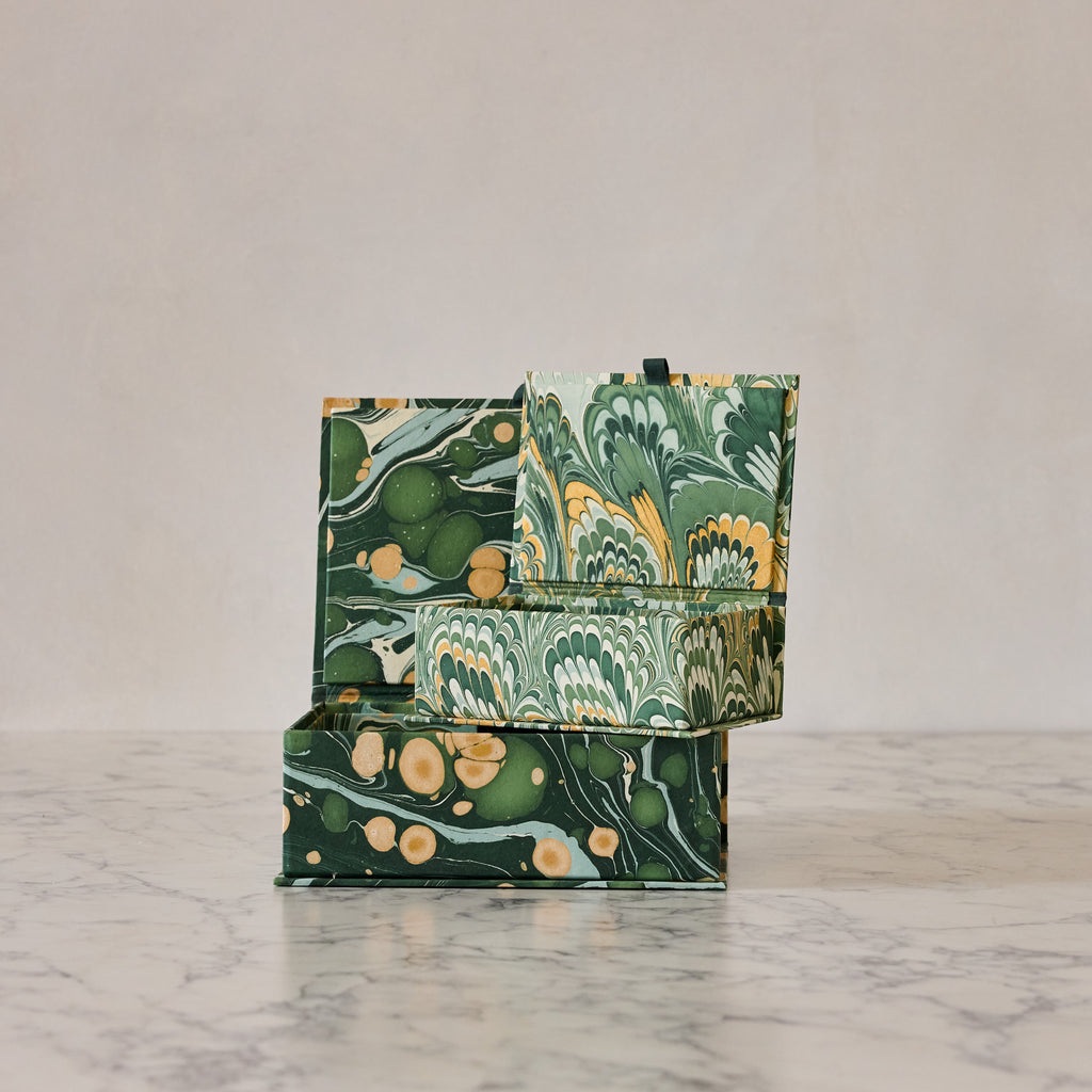 Block-Print Keepsake Box in Green Peacock, Large