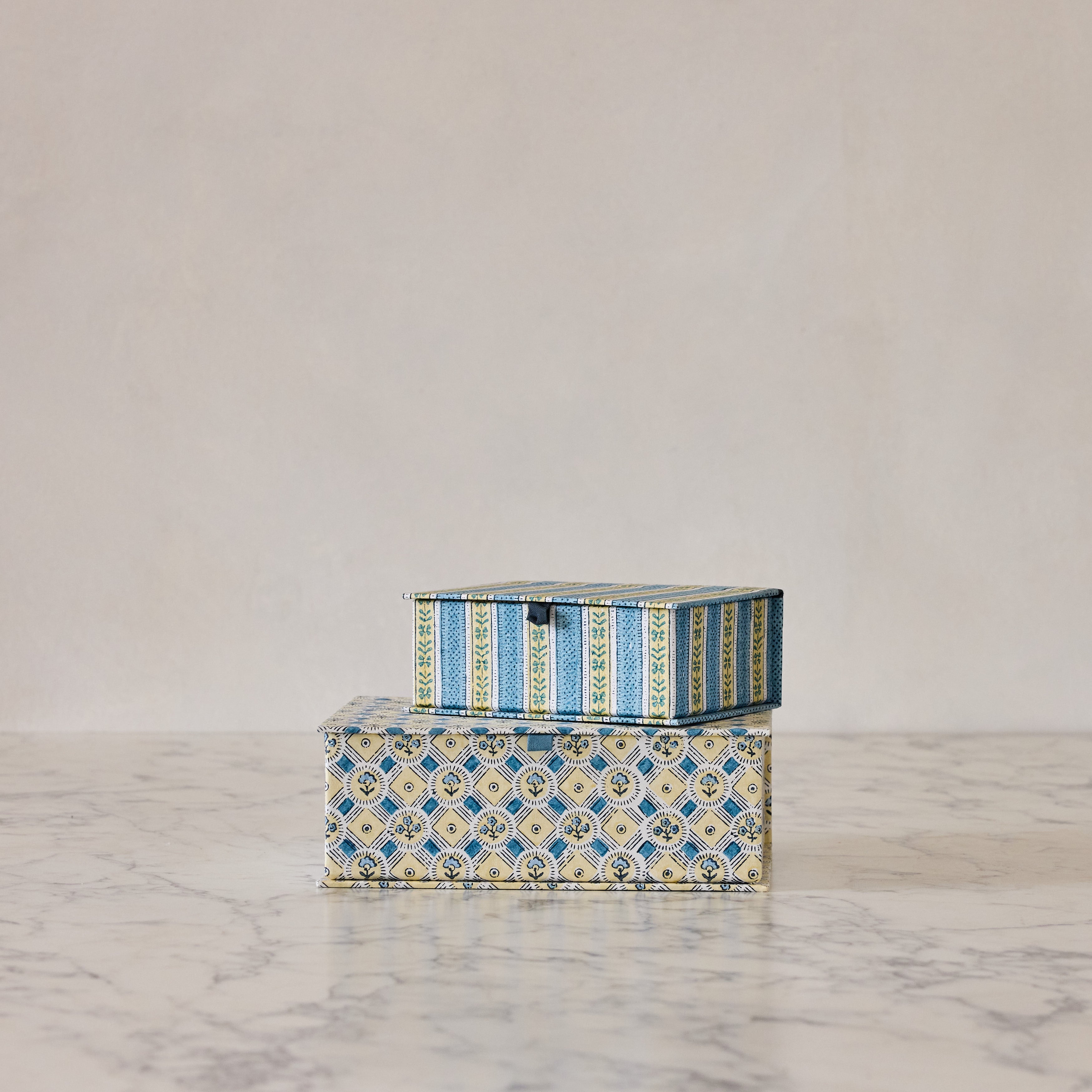 Block-Print Keepsake Box in Blue Floral, Small