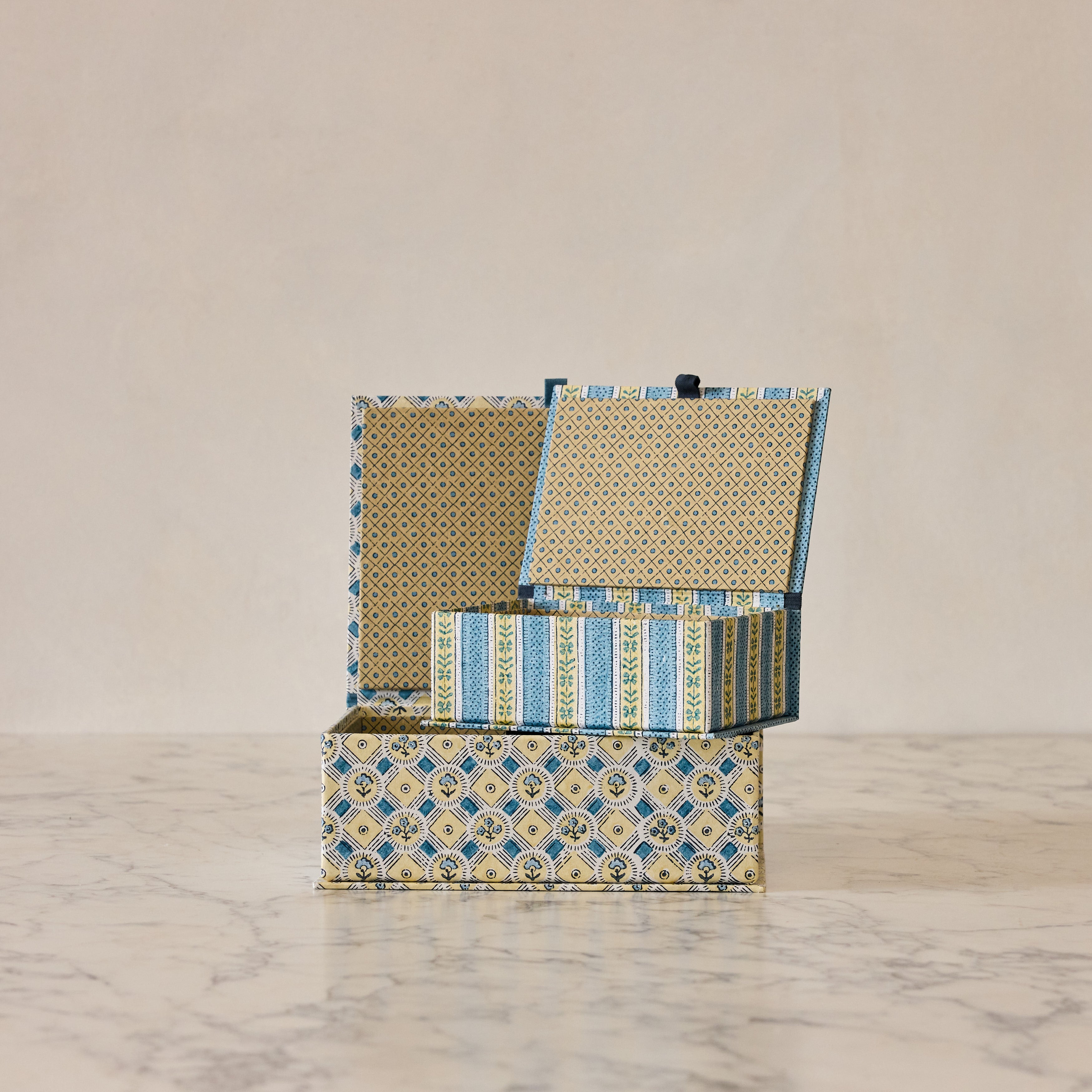 Block-Print Keepsake Box in Blue Floral, Large