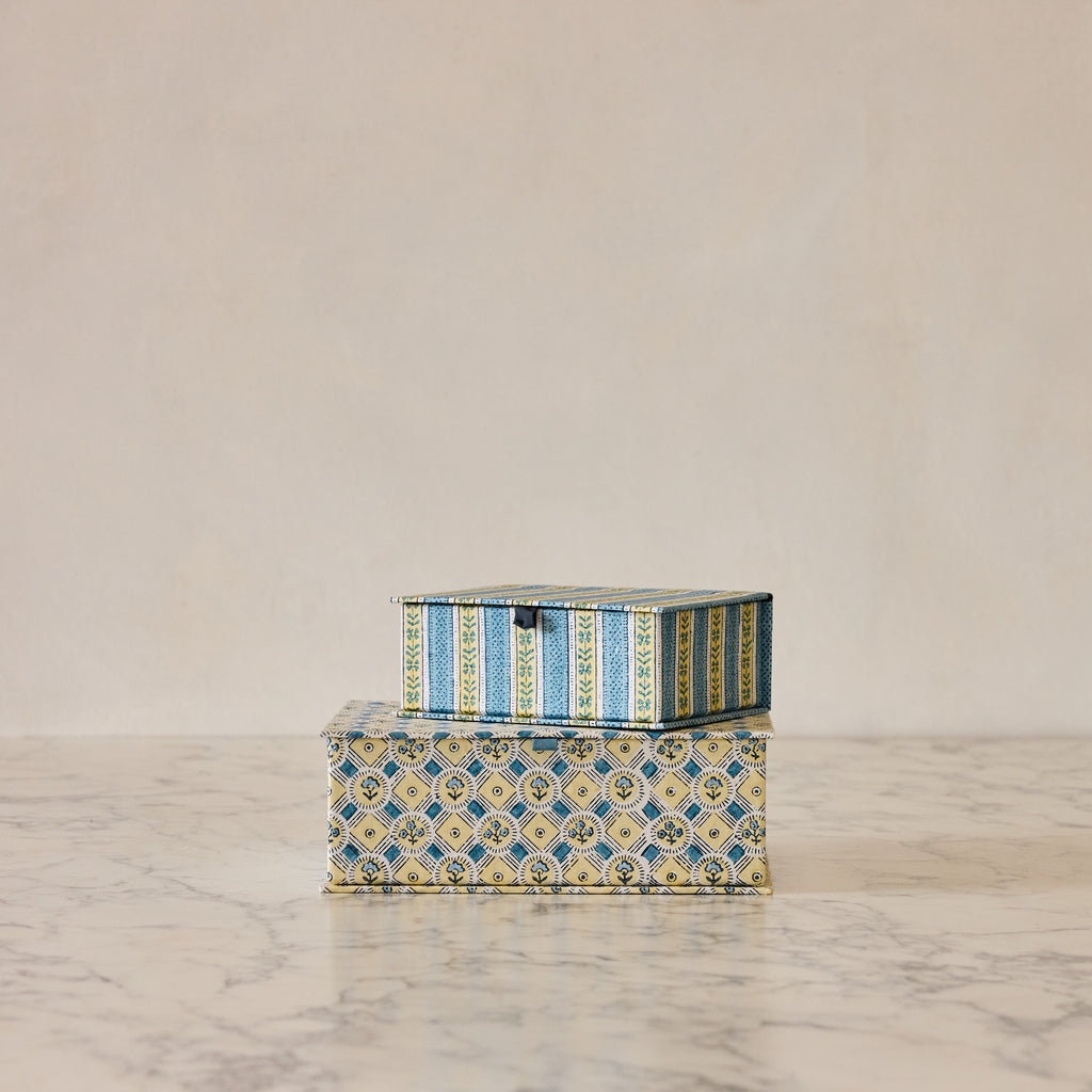 Block-Print Keepsake Box in Blue Floral, Large