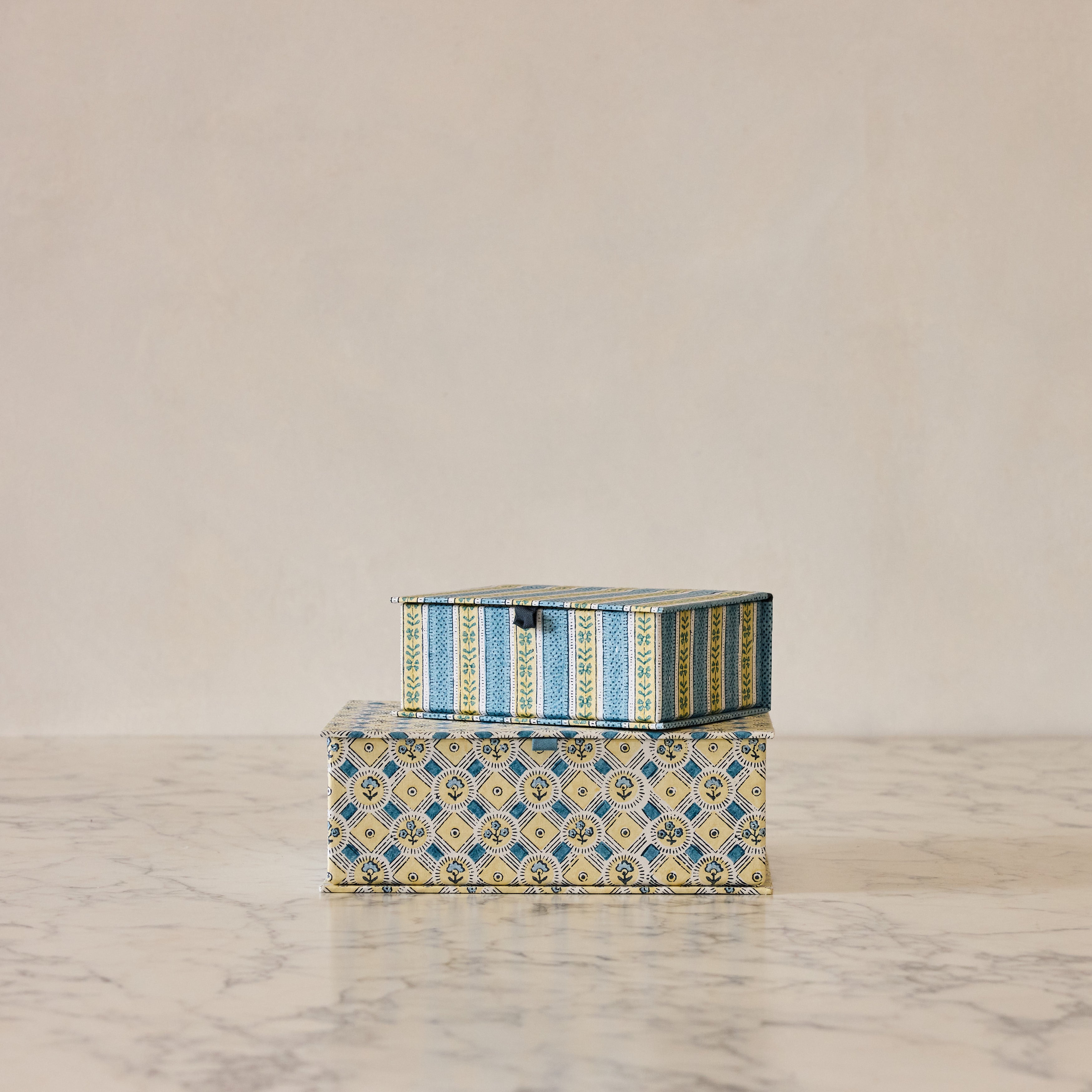 Block-Print Keepsake Box in Blue Floral, Large