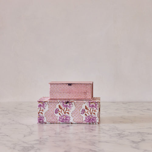 Block-Print Keepsake Box in Pink Trellis, Small