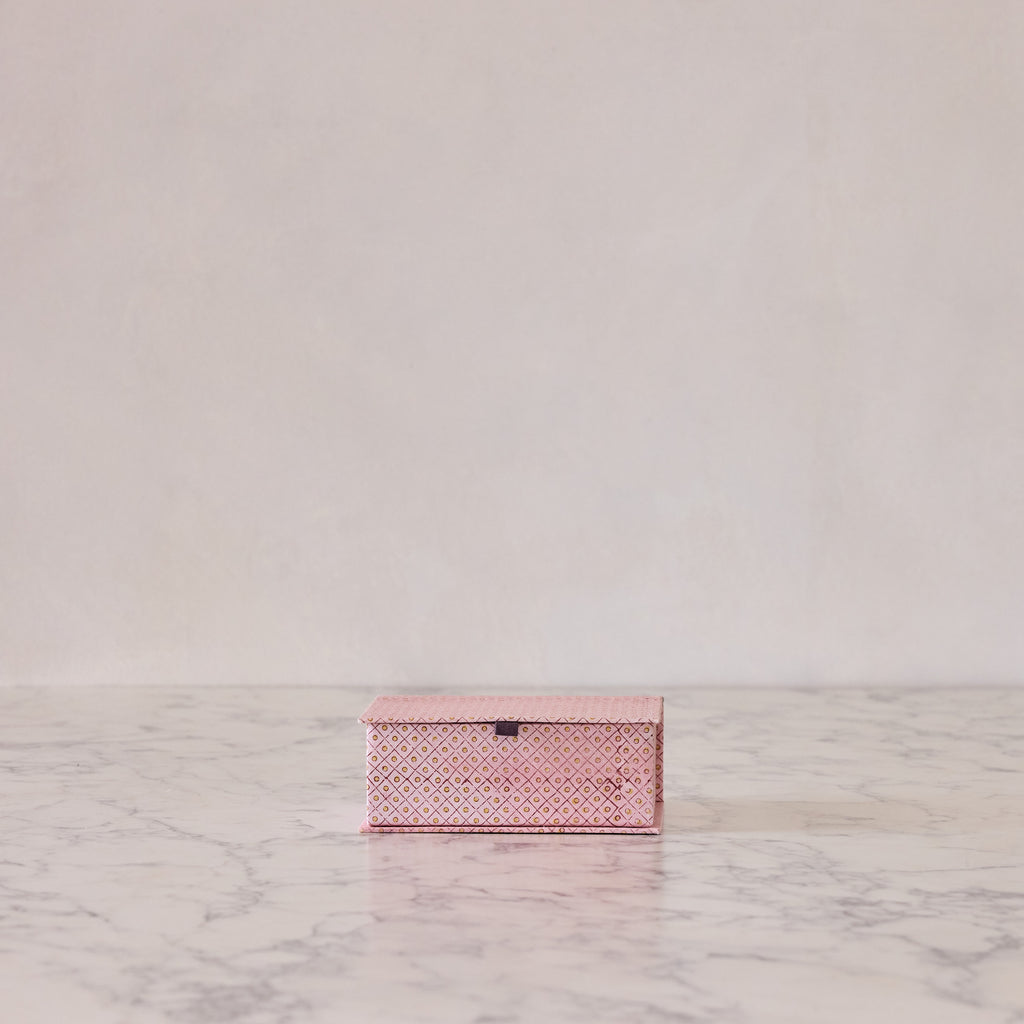 Block-Print Keepsake Box in Pink Trellis, Small