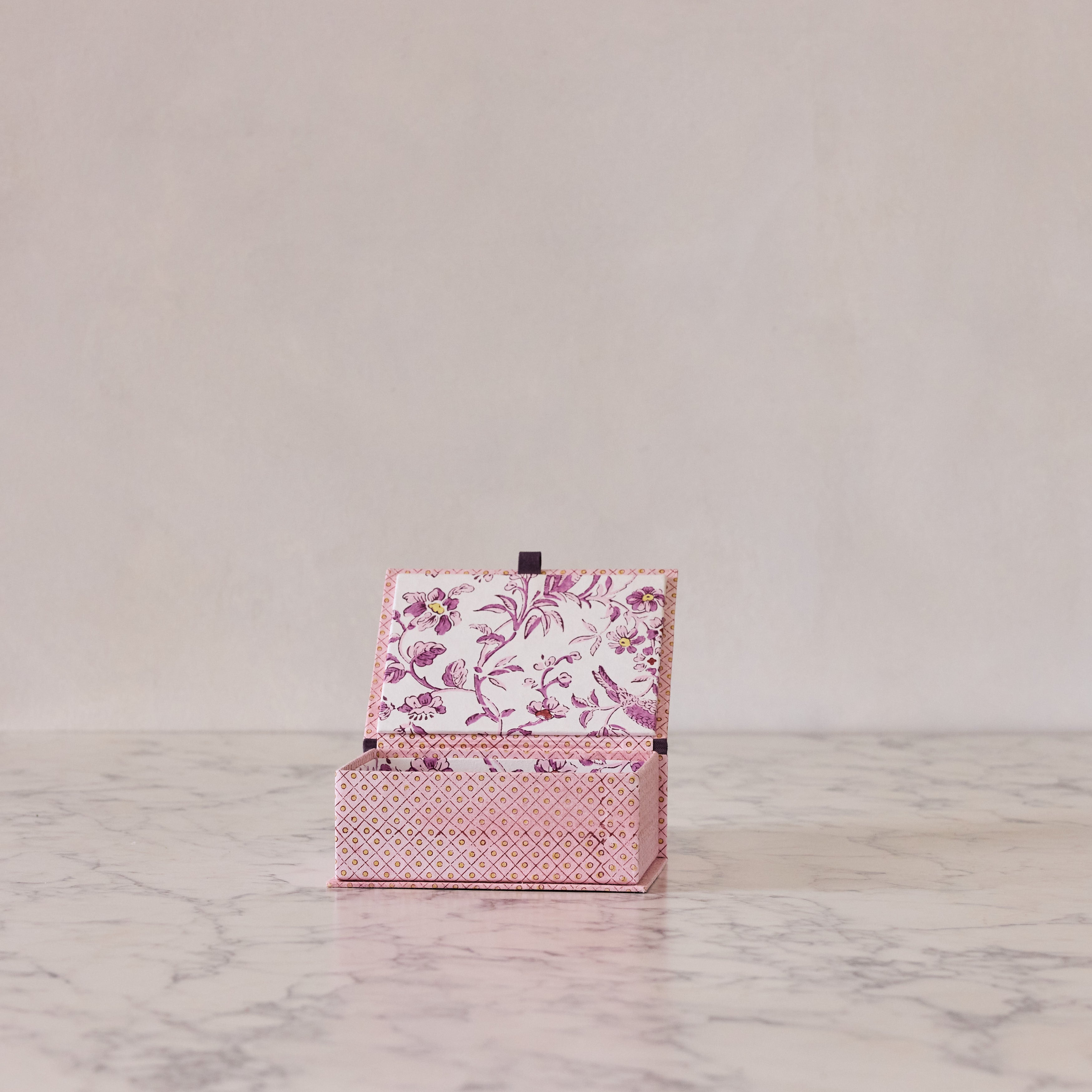Block-Print Keepsake Box in Pink Trellis, Small