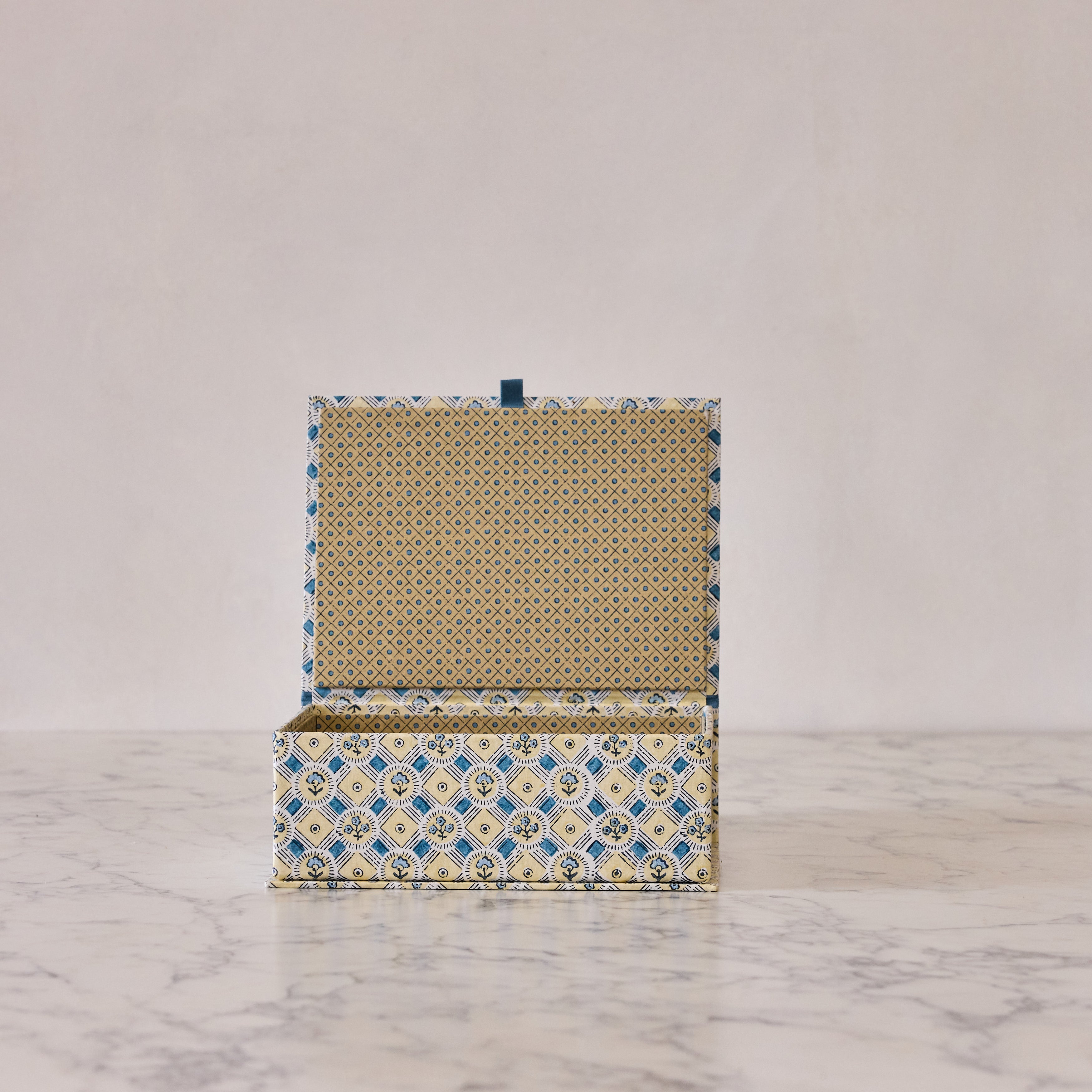Block-Print Keepsake Box in Blue Floral, Large