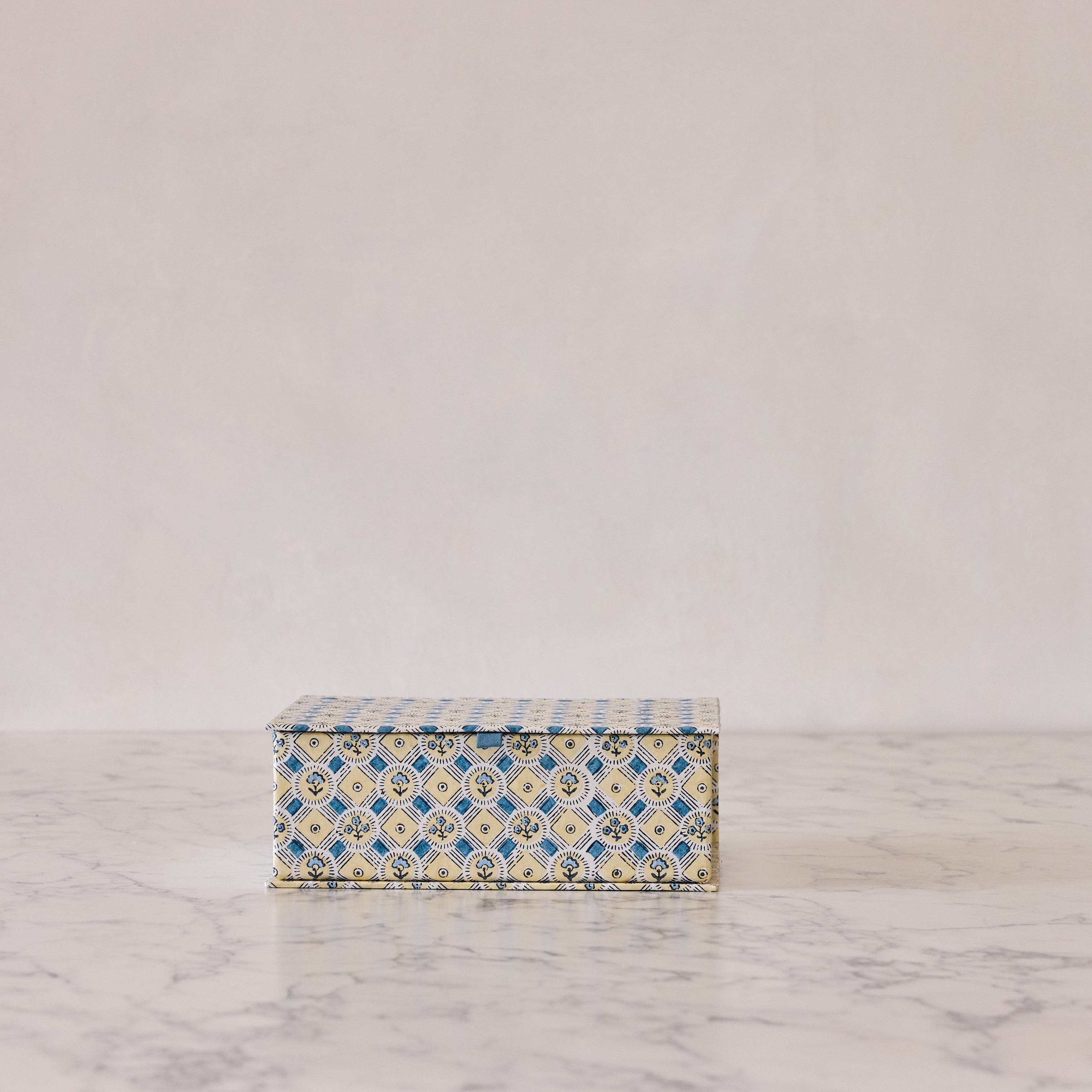 Block-Print Keepsake Box in Blue Floral, Large