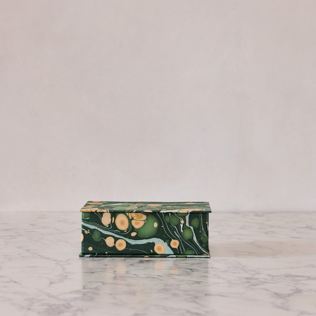 Block-Print Keepsake Box in Green Peacock, Large