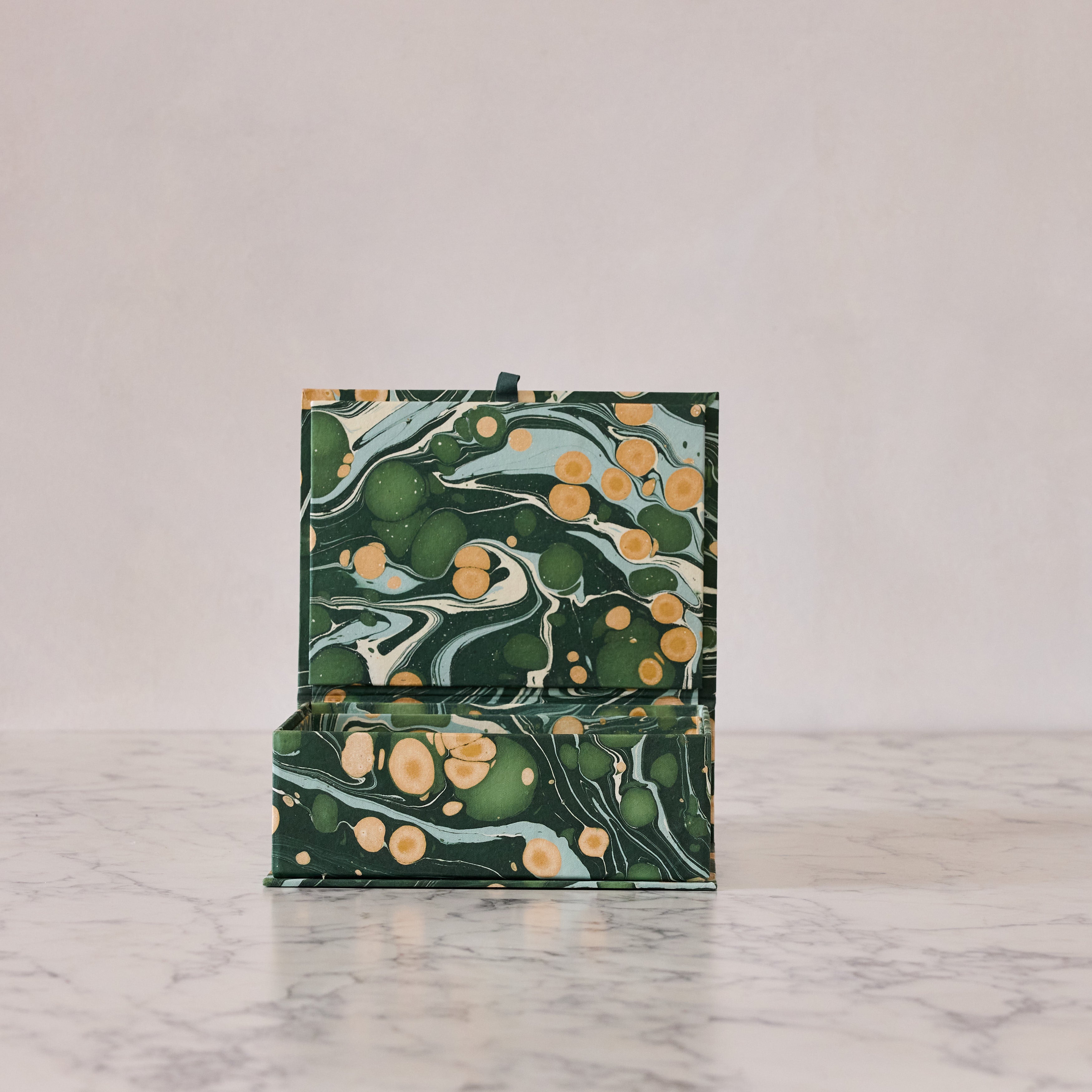 Block-Print Keepsake Box in Green Peacock, Large