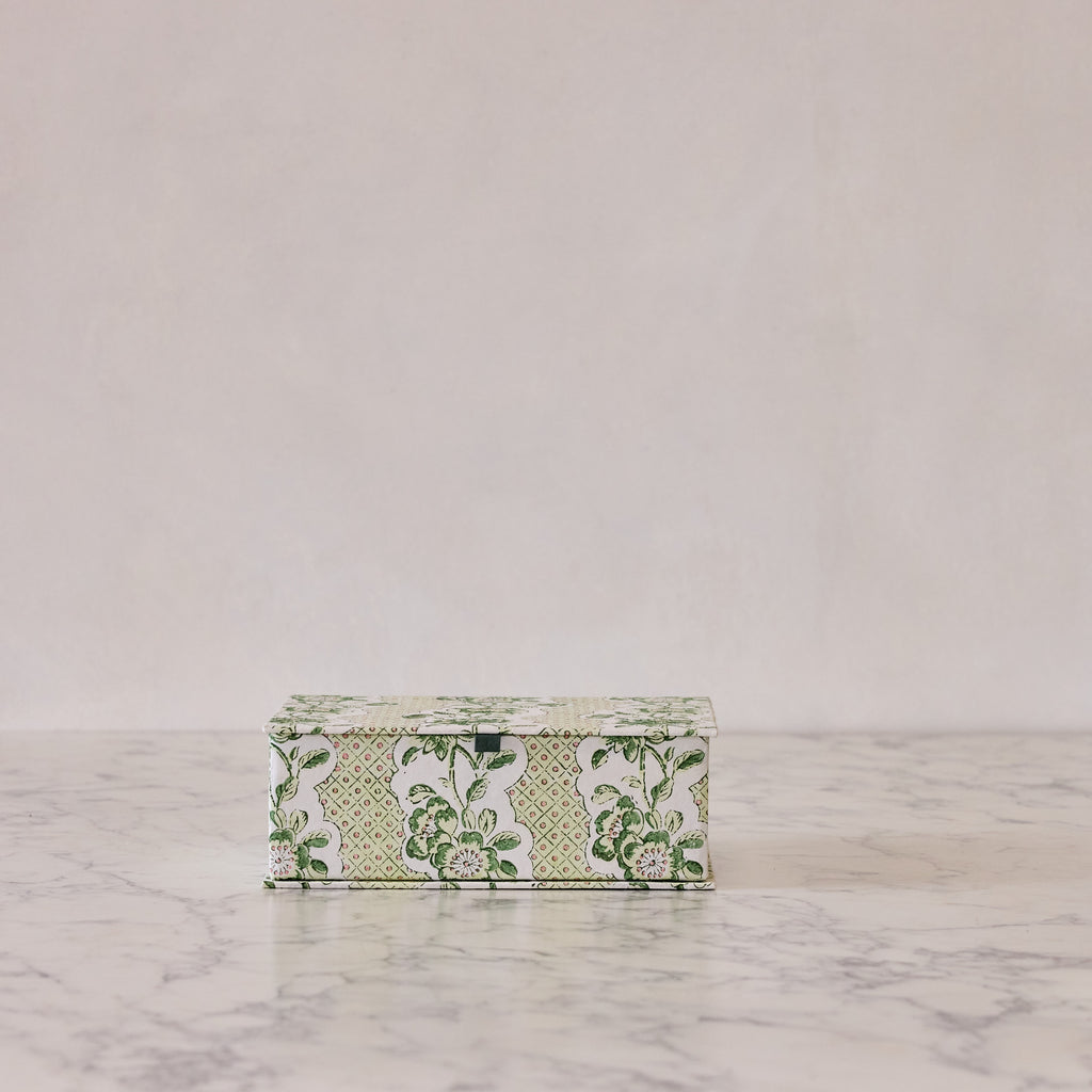 Block-Print Keepsake Box in Green Trellis, Large
