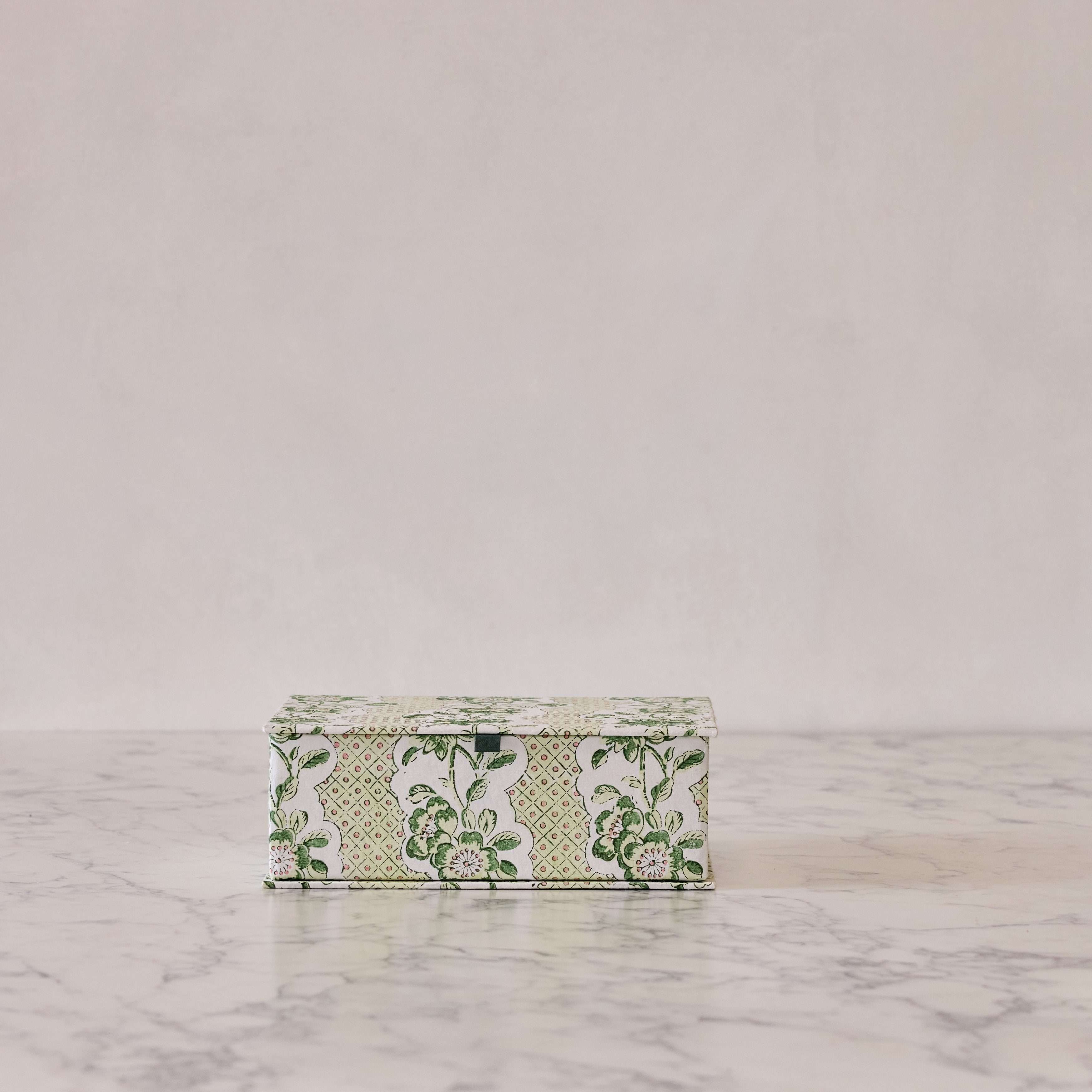 Block-Print Keepsake Box in Green Trellis, Large