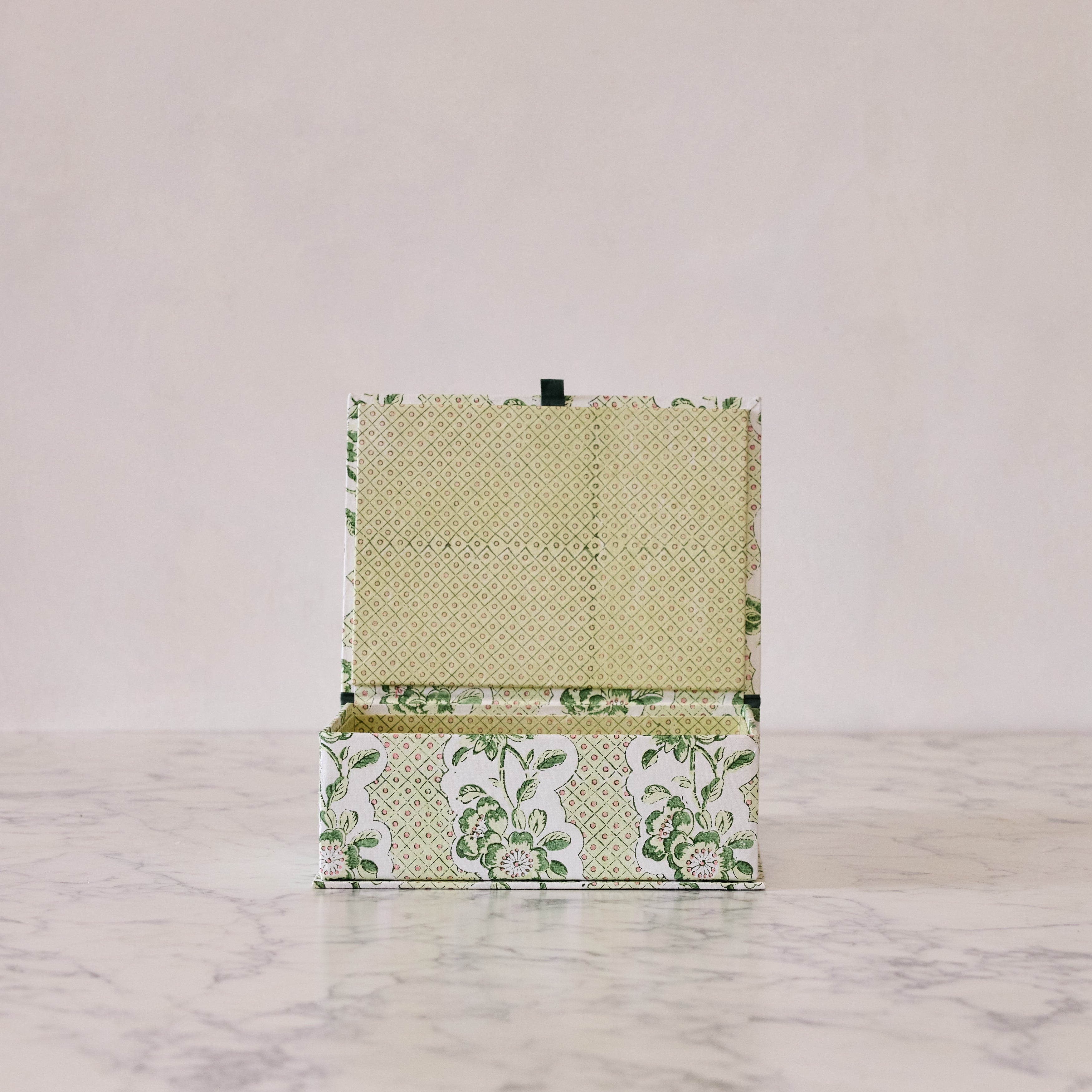 Block-Print Keepsake Box in Green Trellis, Large