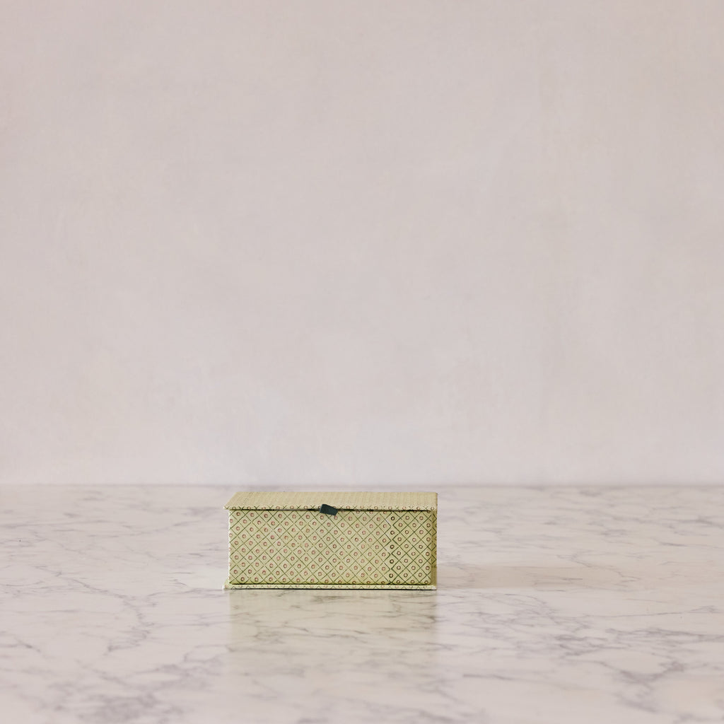 Block-Print Keepsake Box in Green Trellis, Small