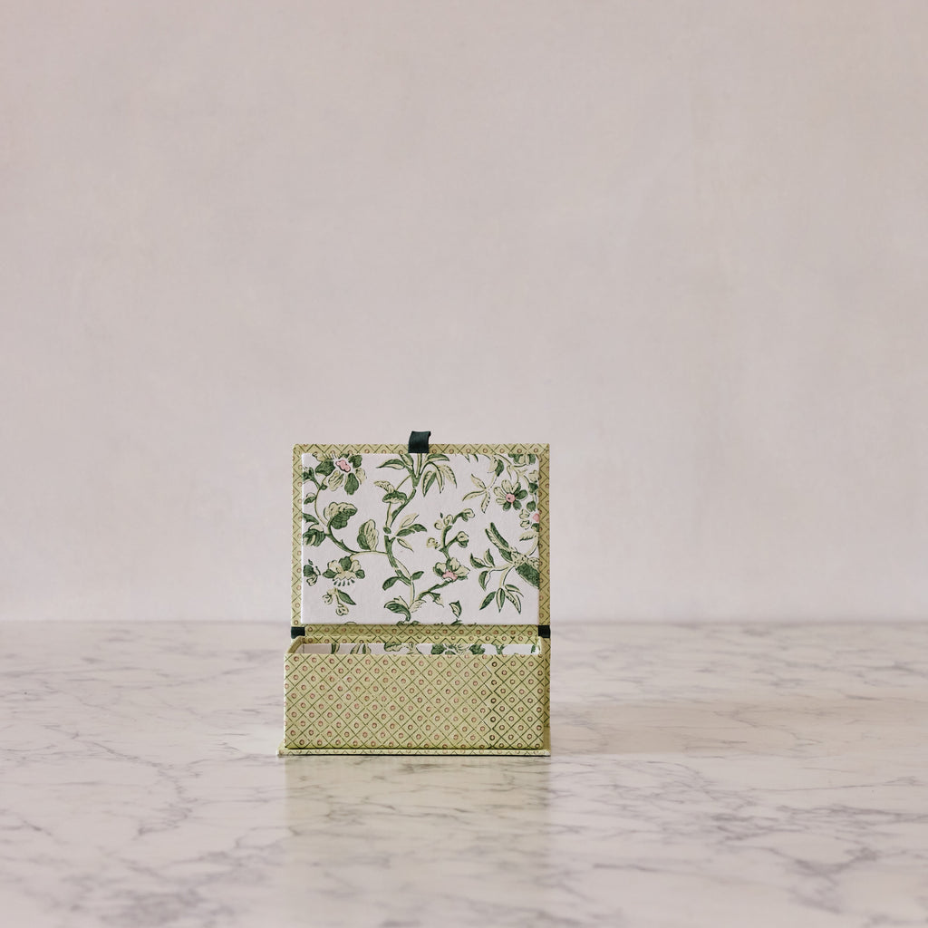 Block-Print Keepsake Box in Green Trellis, Small