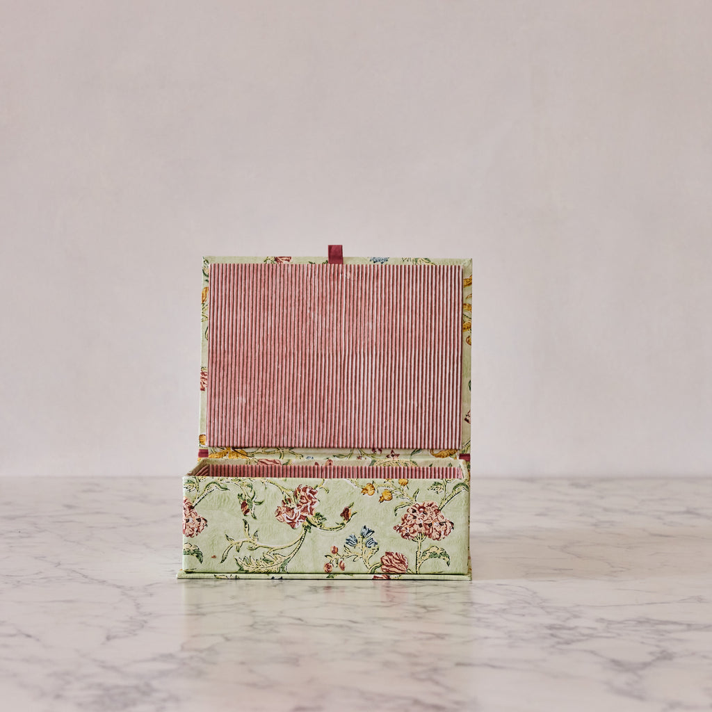 Block-Print Keepsake Box in Mint Rose, Large
