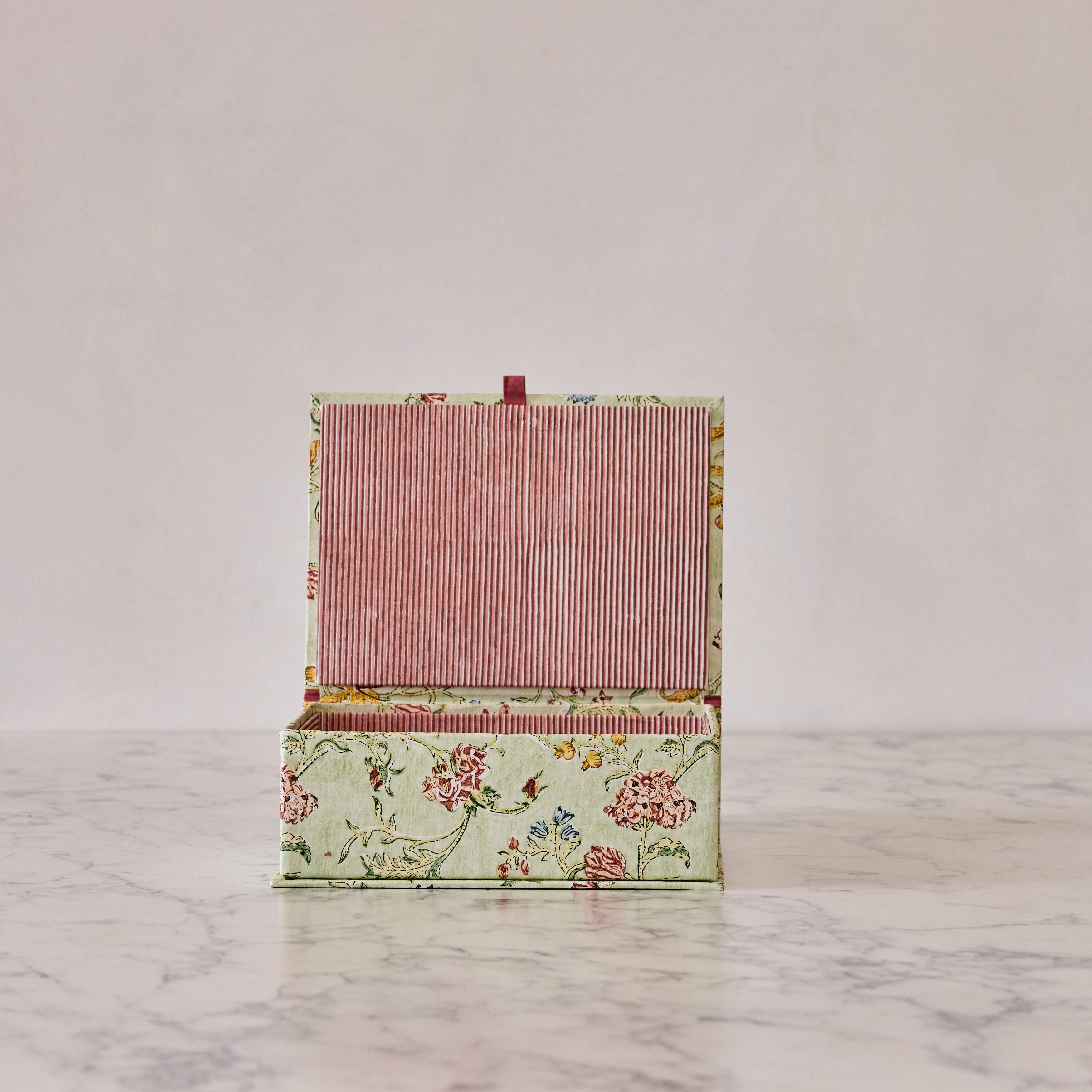 Block-Print Keepsake Box in Mint Rose, Large