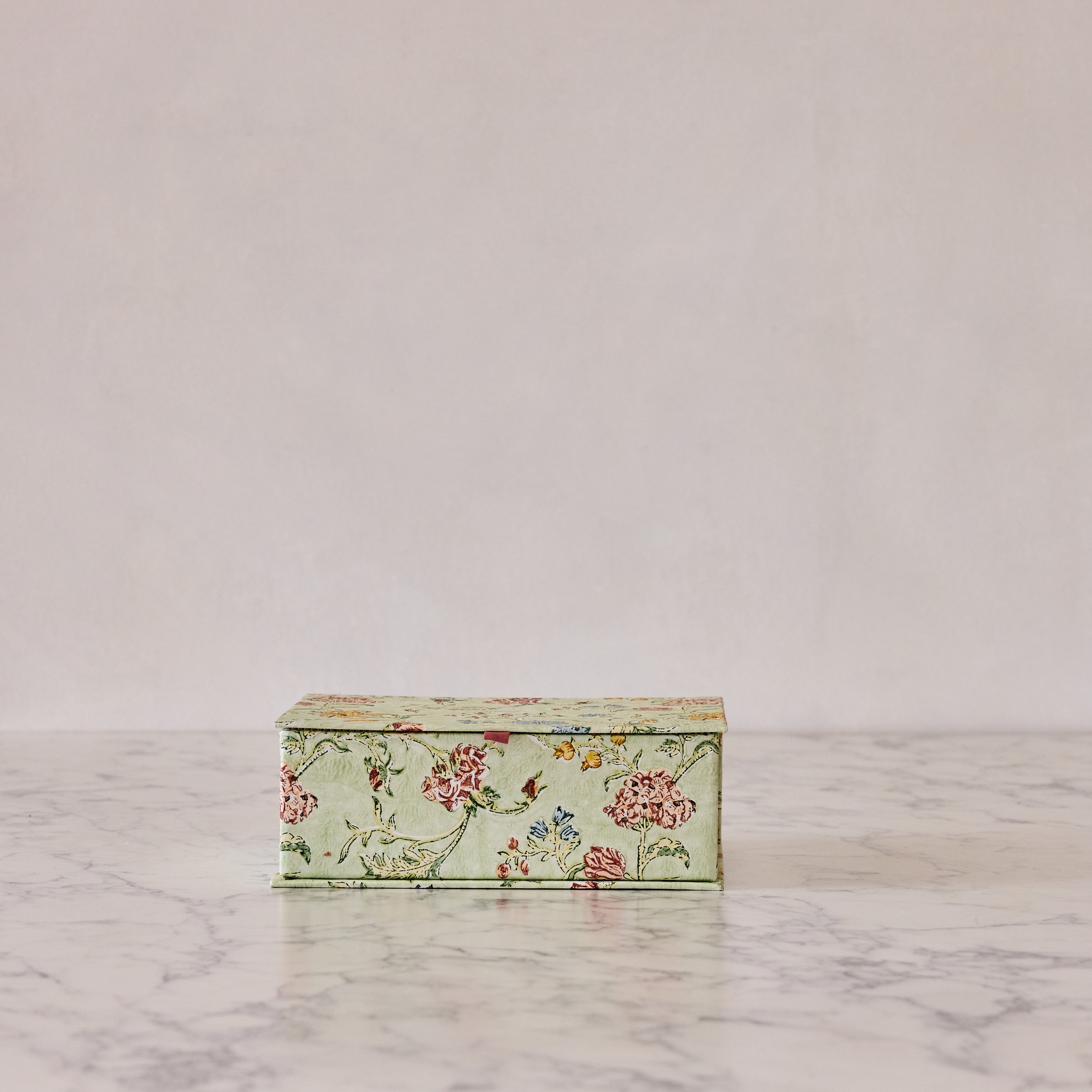 Block-Print Keepsake Box in Mint Rose, Large