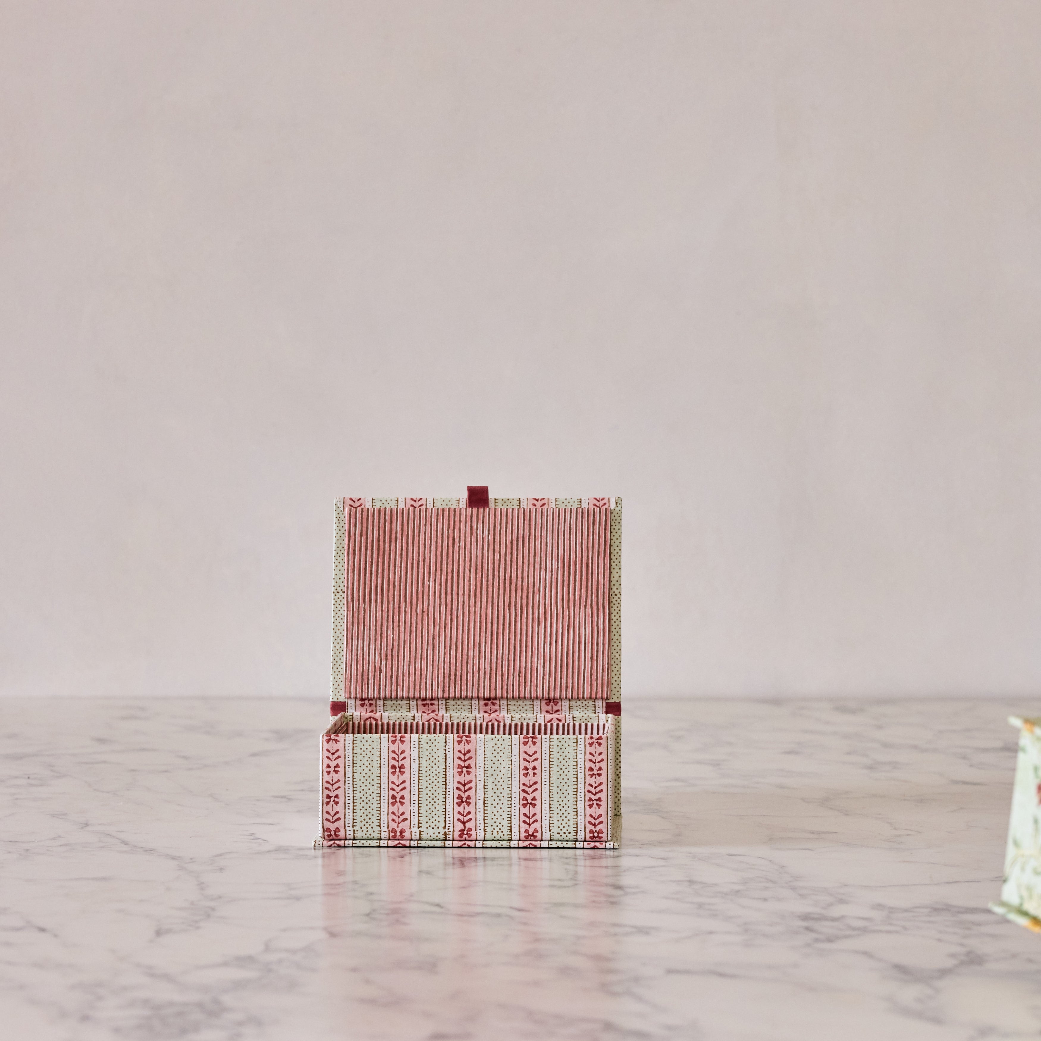 Block-Print Keepsake Box in Mint Rose, Small