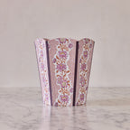 Block-Printed Scalloped Collapsible Waste Basket, Lilac Trellis