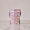 Block-Printed Scalloped Collapsible Waste Basket, Lilac Trellis