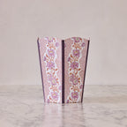 Block-Printed Scalloped Collapsible Waste Basket, Lilac Trellis