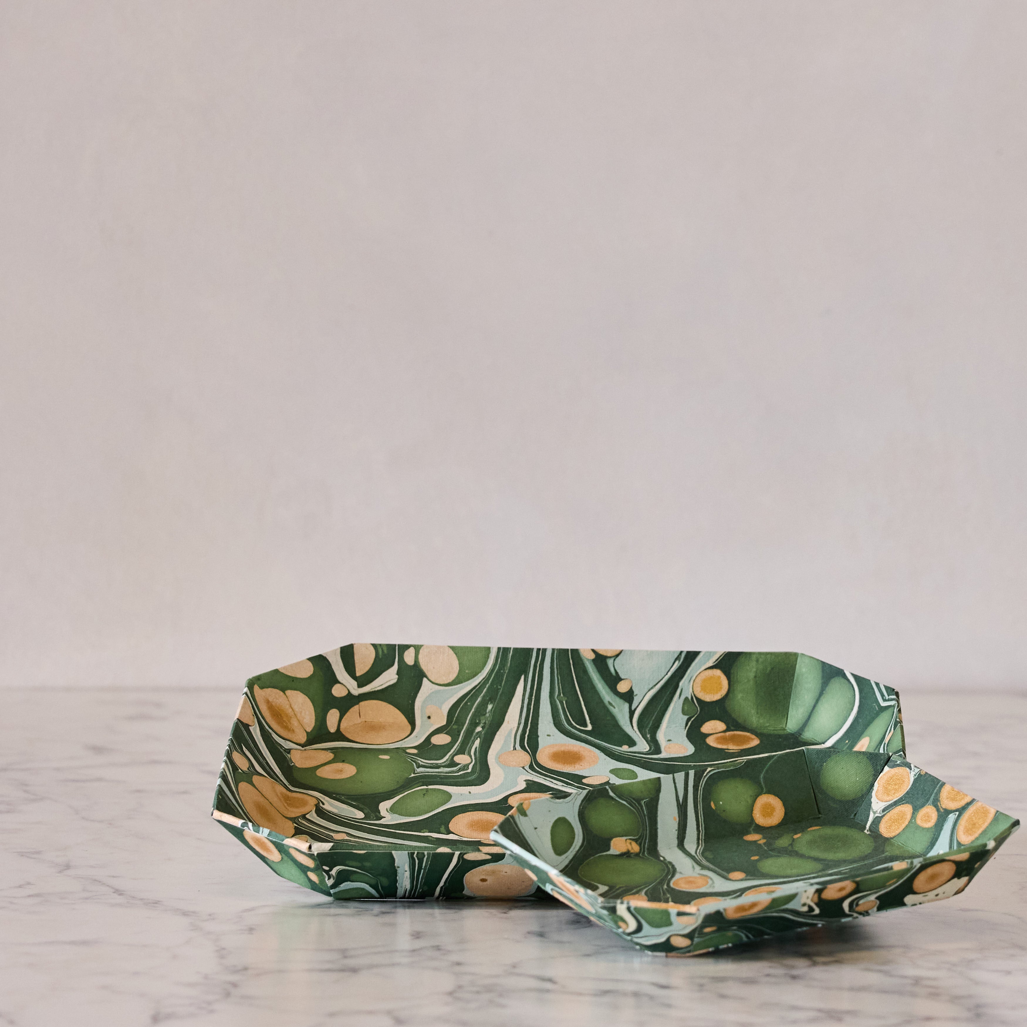 Marbled Octagonal Nesting Tray Set, Green & Yellow