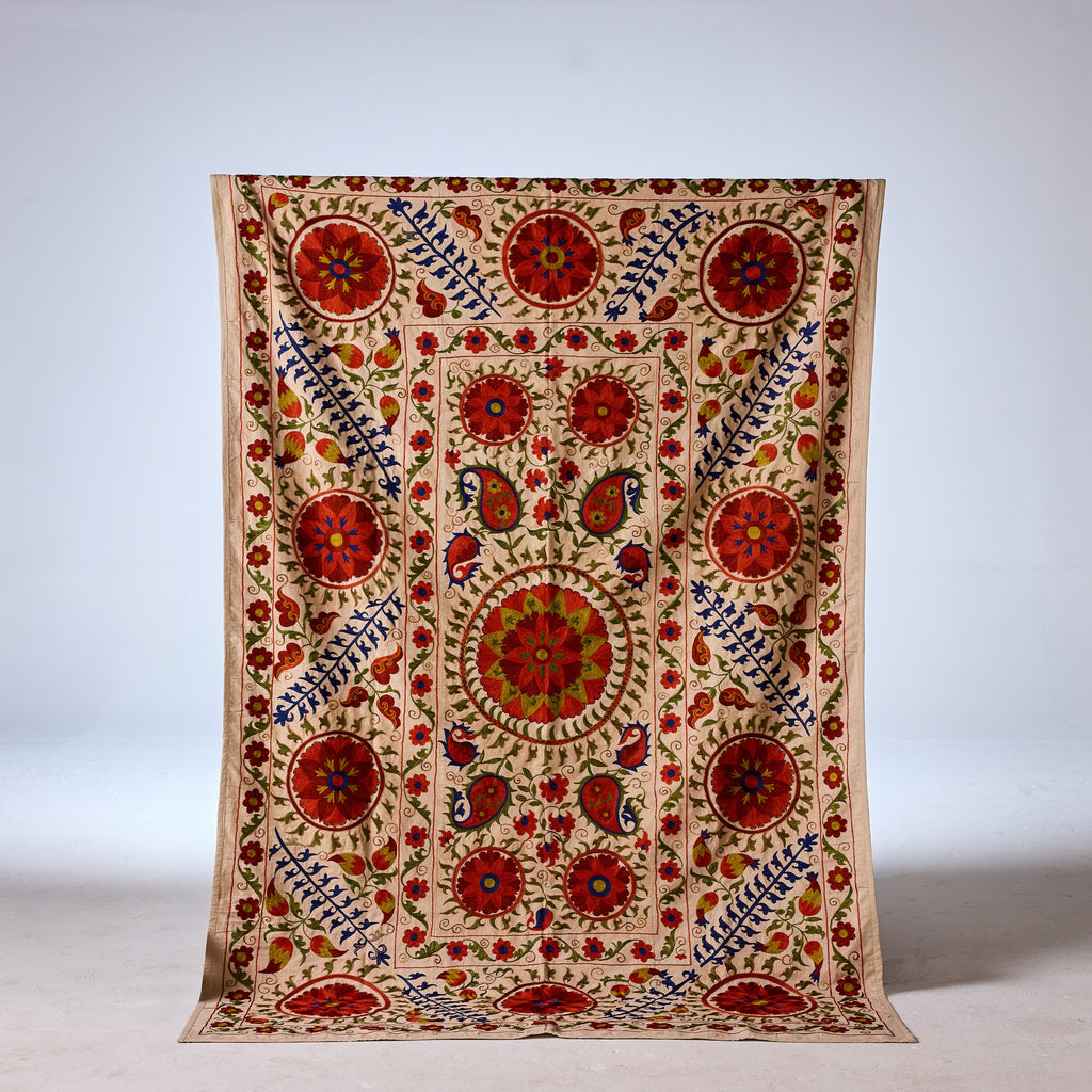 Vintage Uzbeki Suzani, Ruby & Cobalt