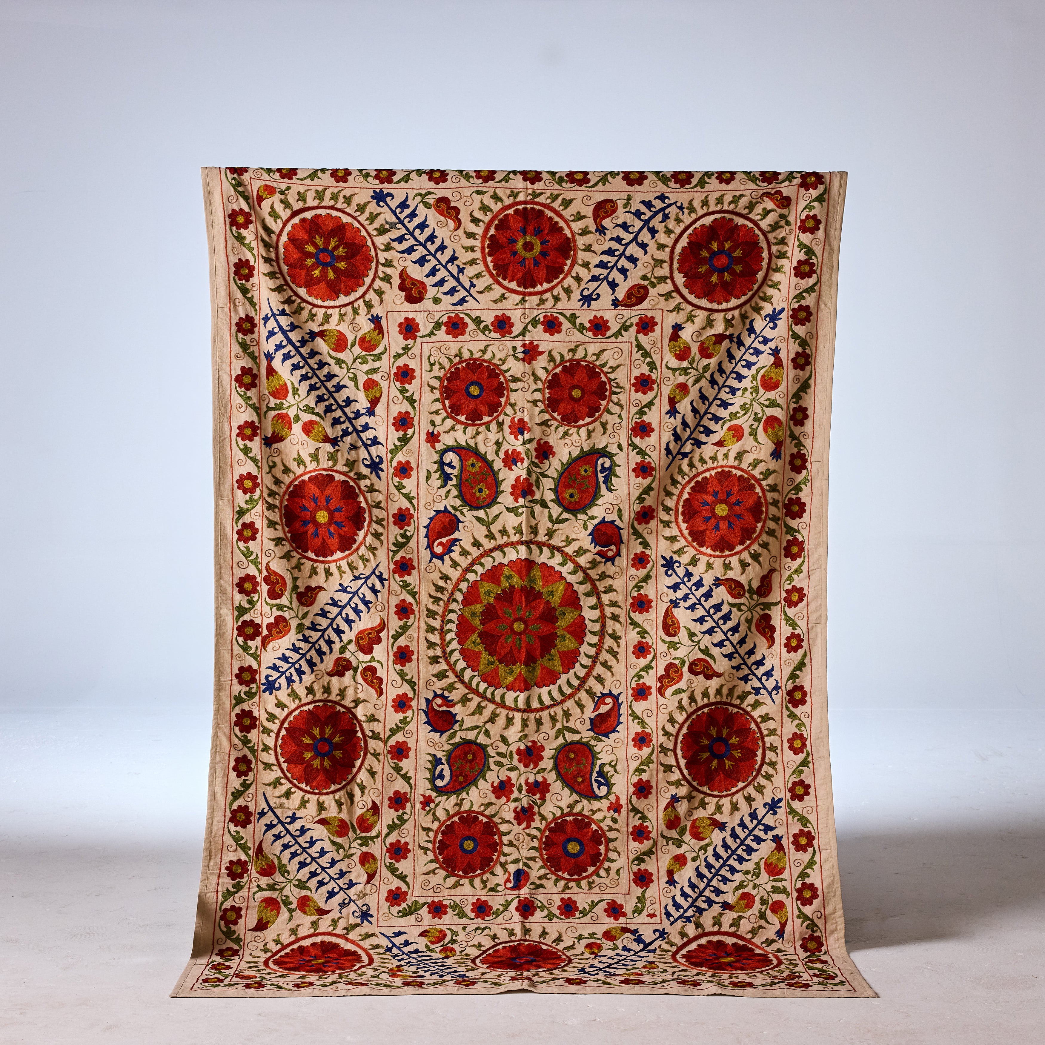 Vintage Uzbeki Suzani, Ruby & Cobalt