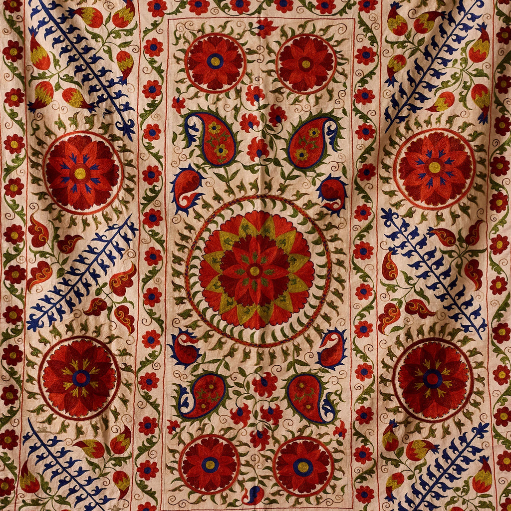 Vintage Uzbeki Suzani, Ruby & Cobalt