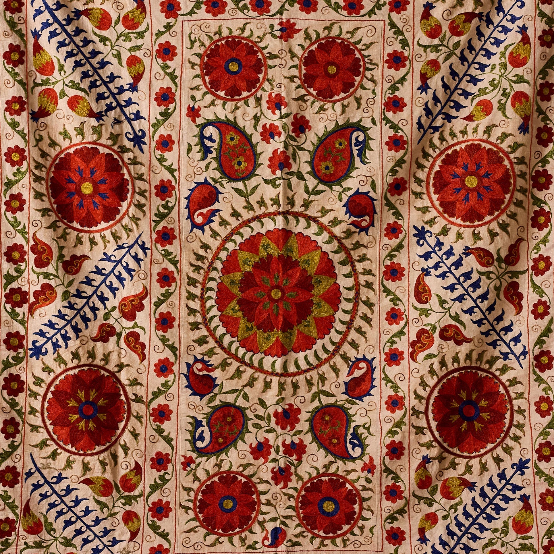 Vintage Uzbeki Suzani, Ruby & Cobalt