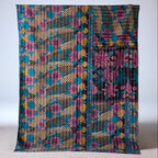 Vintage Indian Kantha Quilt, Black, Red, Green & Teal with Petal