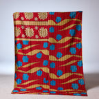 Vintage Indian Kantha Quilt, Crimson & Turquoise