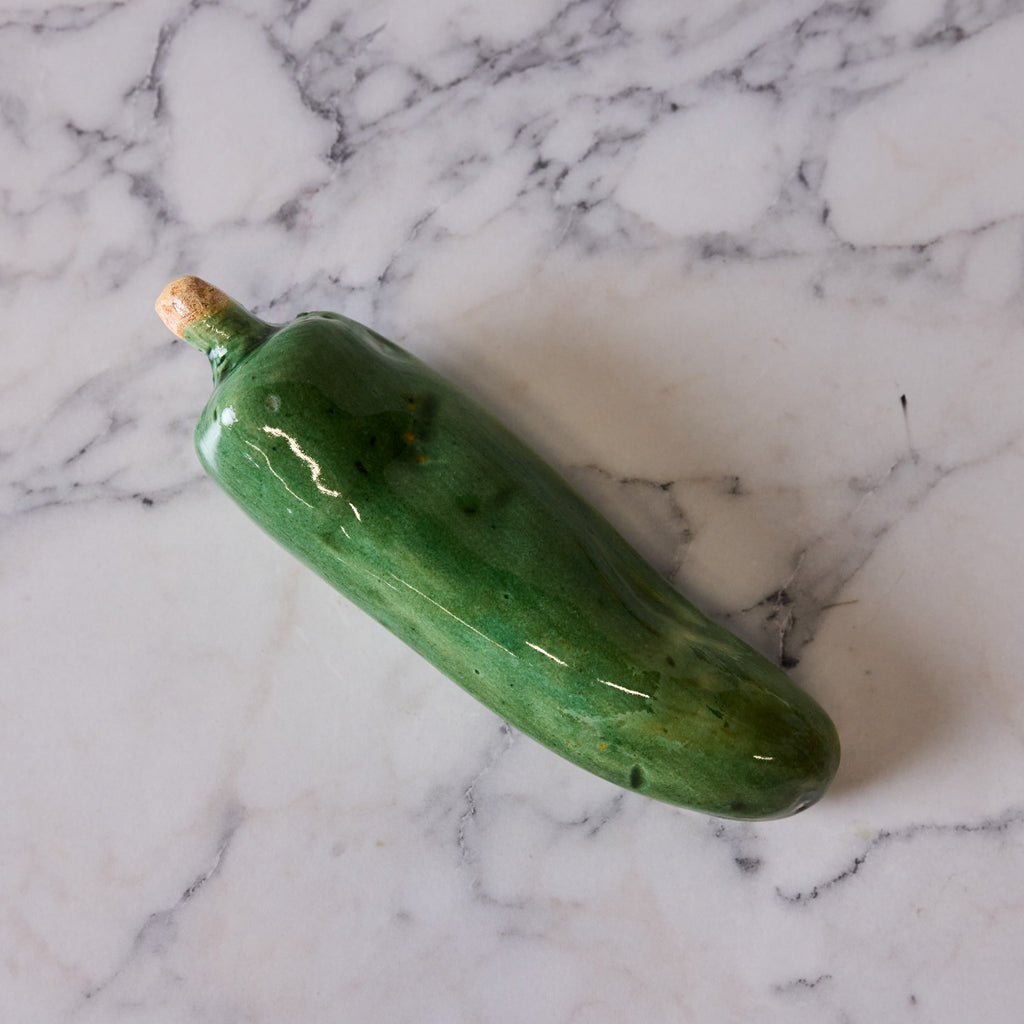 Hand Enameled Ceramic Green Chili Pepper, Large