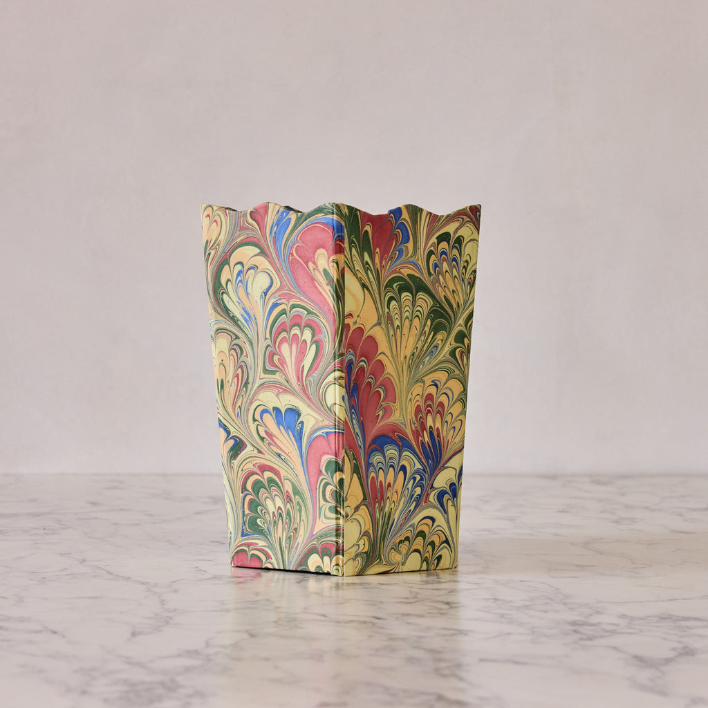 Marbled Scalloped Collapsible Waste Basket, Multicolor