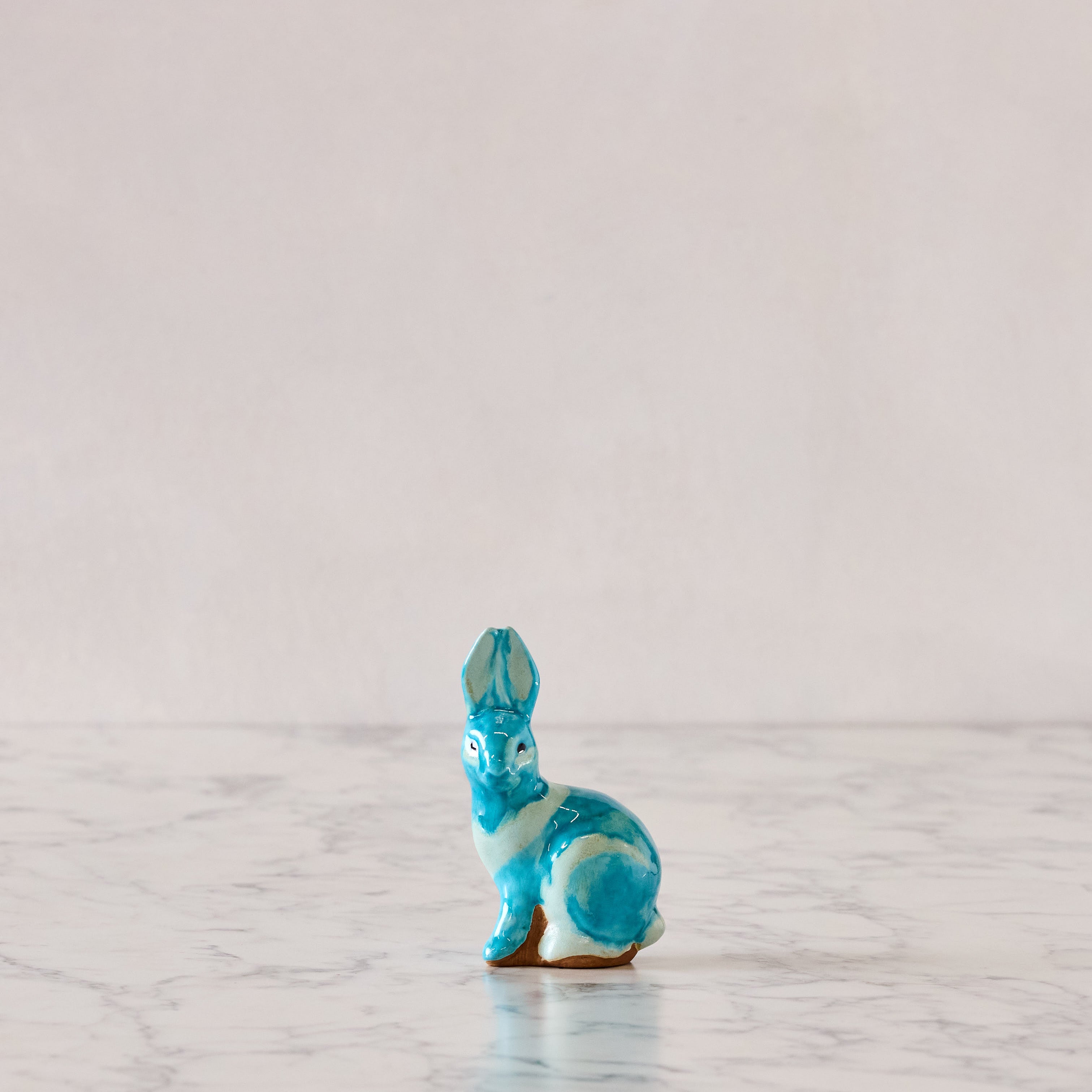 Small Sitting Bunny, Turquoise & Tallow